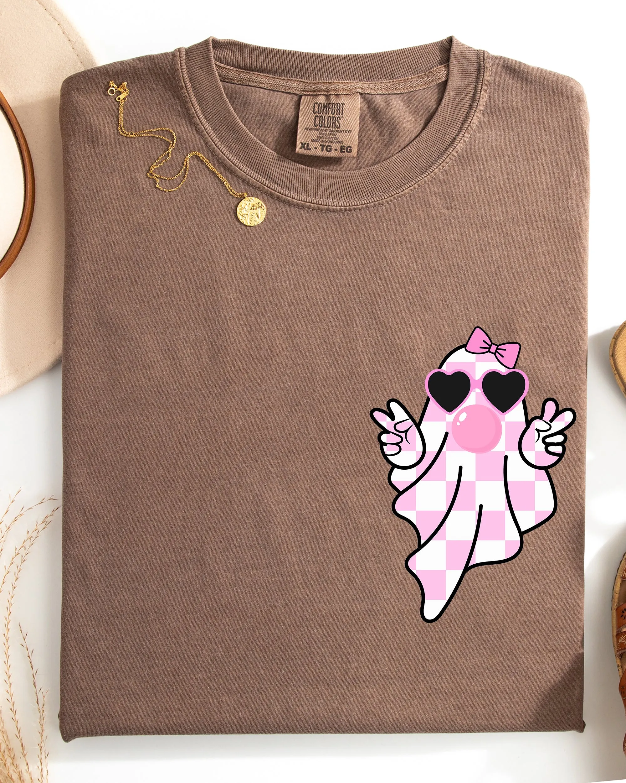 Cute Pink Bubblegum Ghost, Pocket print, Halloween, Peace, Bow, Ribbon Shirt Comfort Colors T-Shirt sold by Refinery Number One product image thumbnail 3