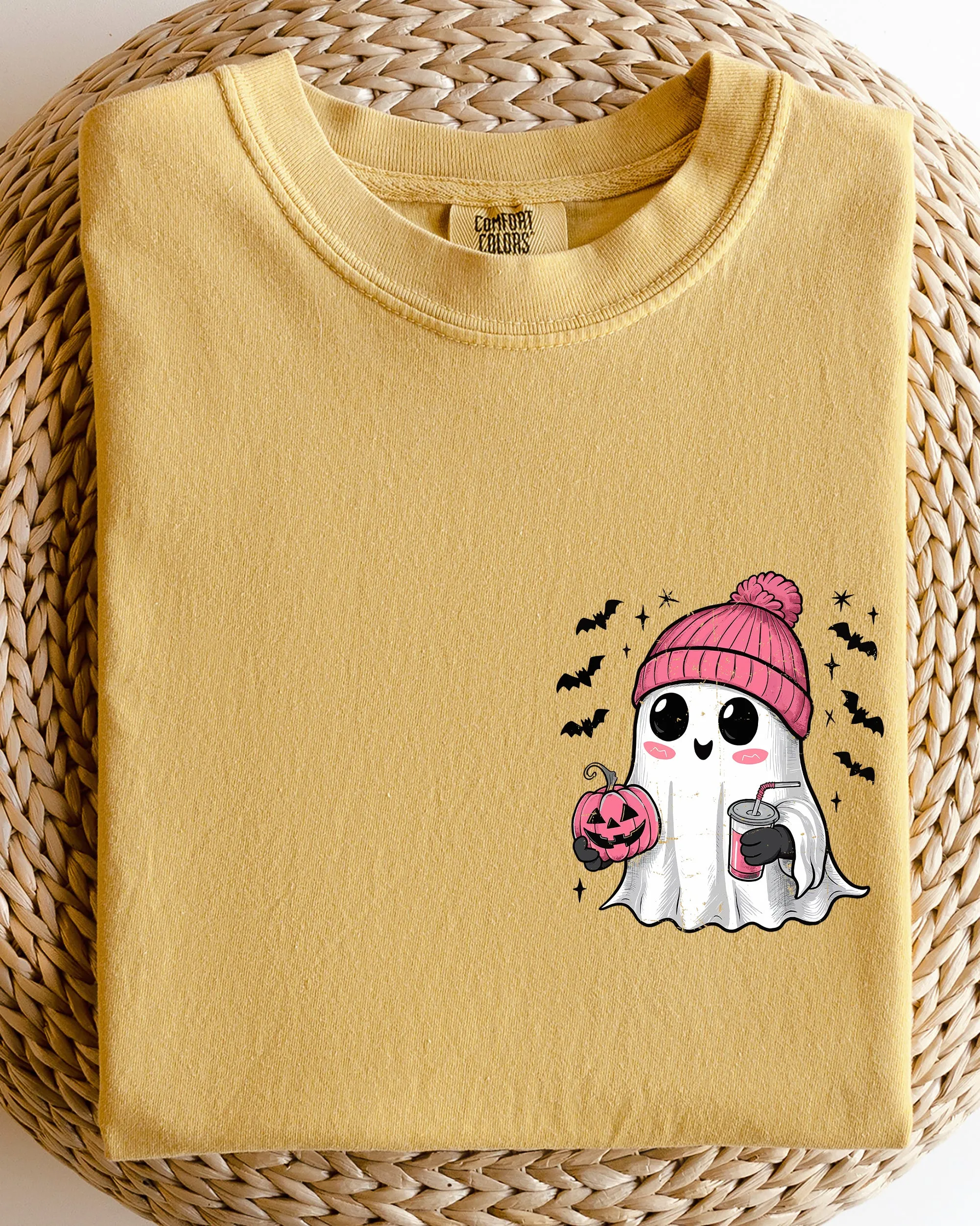 Cute Pink Ghost, Pocket Print, Halloween, Coffee, Bats Shirt Comfort Colors T-Shirt sold by Refinery Number One product image thumbnail 5