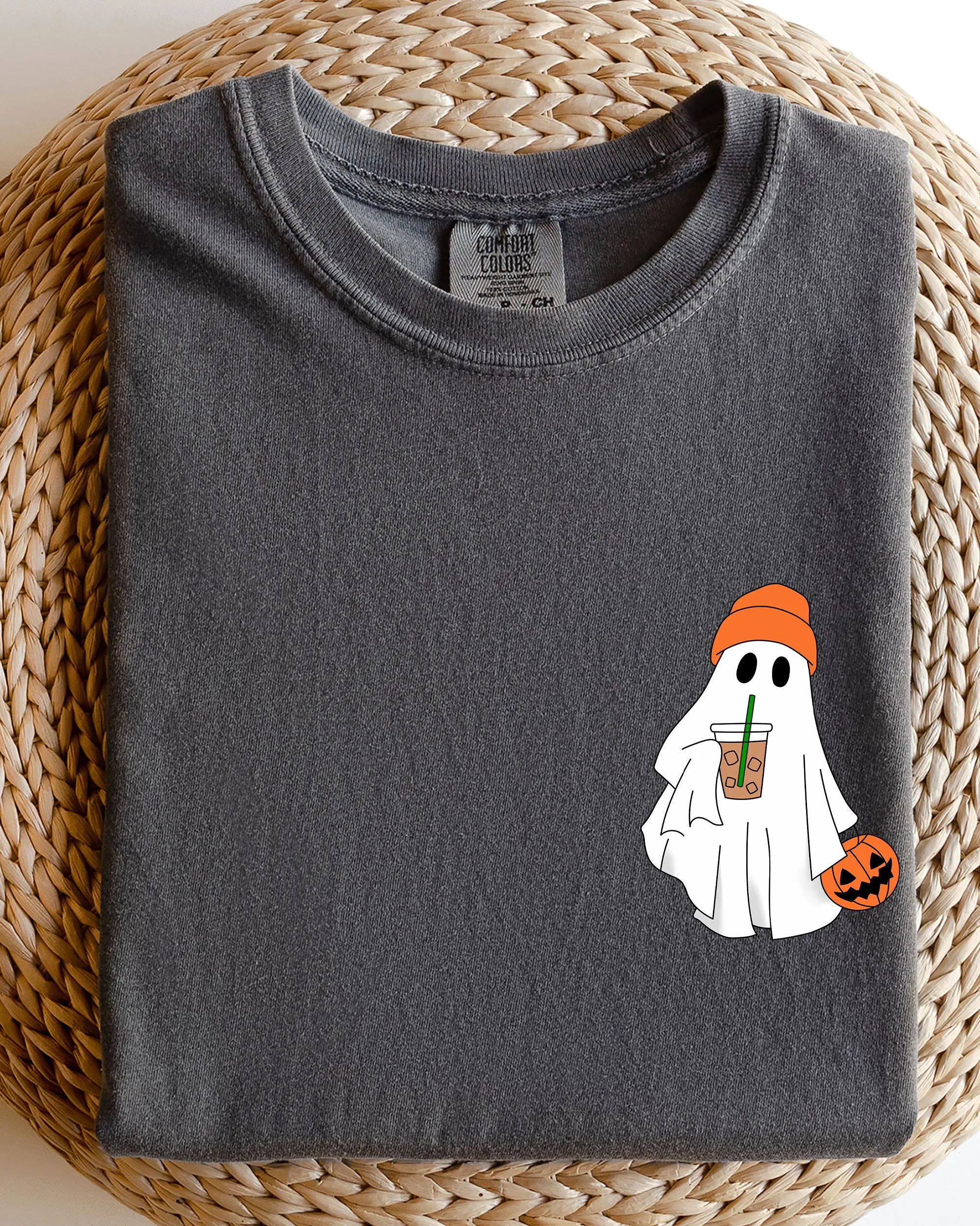 Cute Skater Ghost, Pocket Print, Halloween, Coffee, Trick or Treat Shirt Comfort Colors T-Shirt sold by Refinery Number One product image thumbnail 3