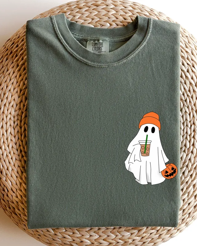 Cute Skater Ghost, Pocket Print, Halloween, Coffee, Trick or Treat Shirt Comfort Colors T-Shirt sold by Refinery Number One