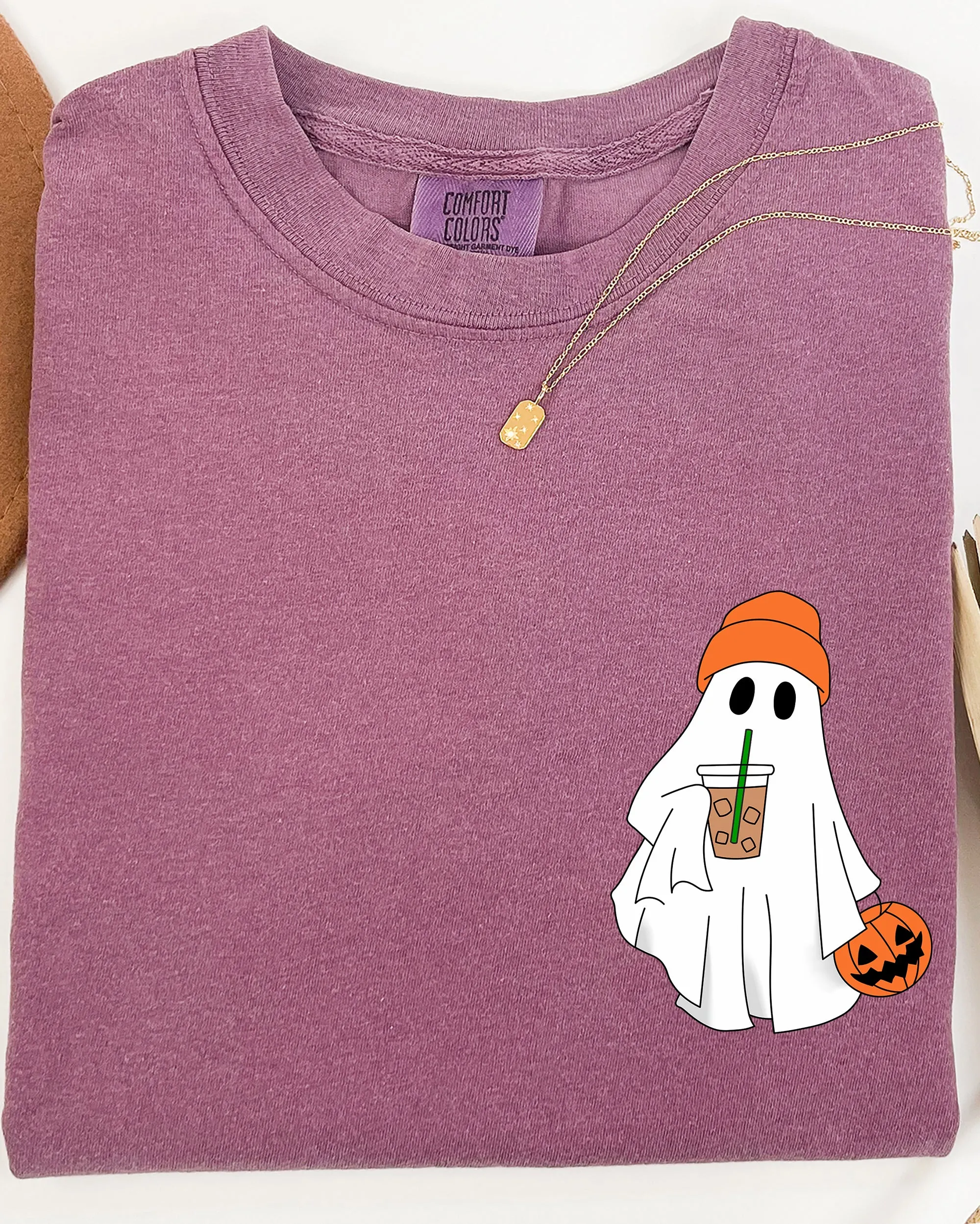 Cute Skater Ghost, Pocket Print, Halloween, Coffee, Trick or Treat Shirt Comfort Colors T-Shirt sold by Refinery Number One product image thumbnail 5