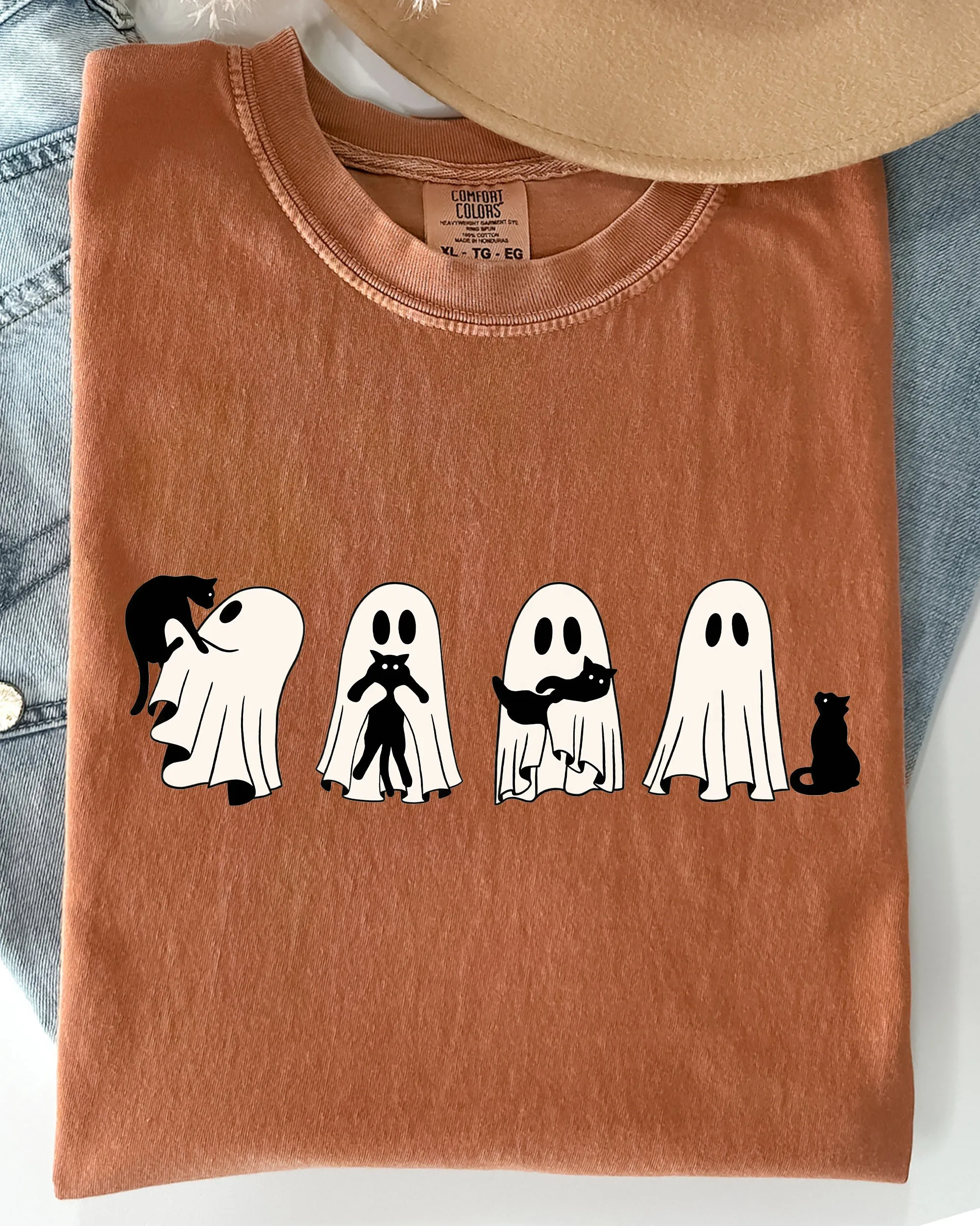 Ghost Cats, Adorable, Halloween, Witch, Skeleton, Trick or Treat Shirt Comfort Colors T-Shirt sold by Refinery Number One