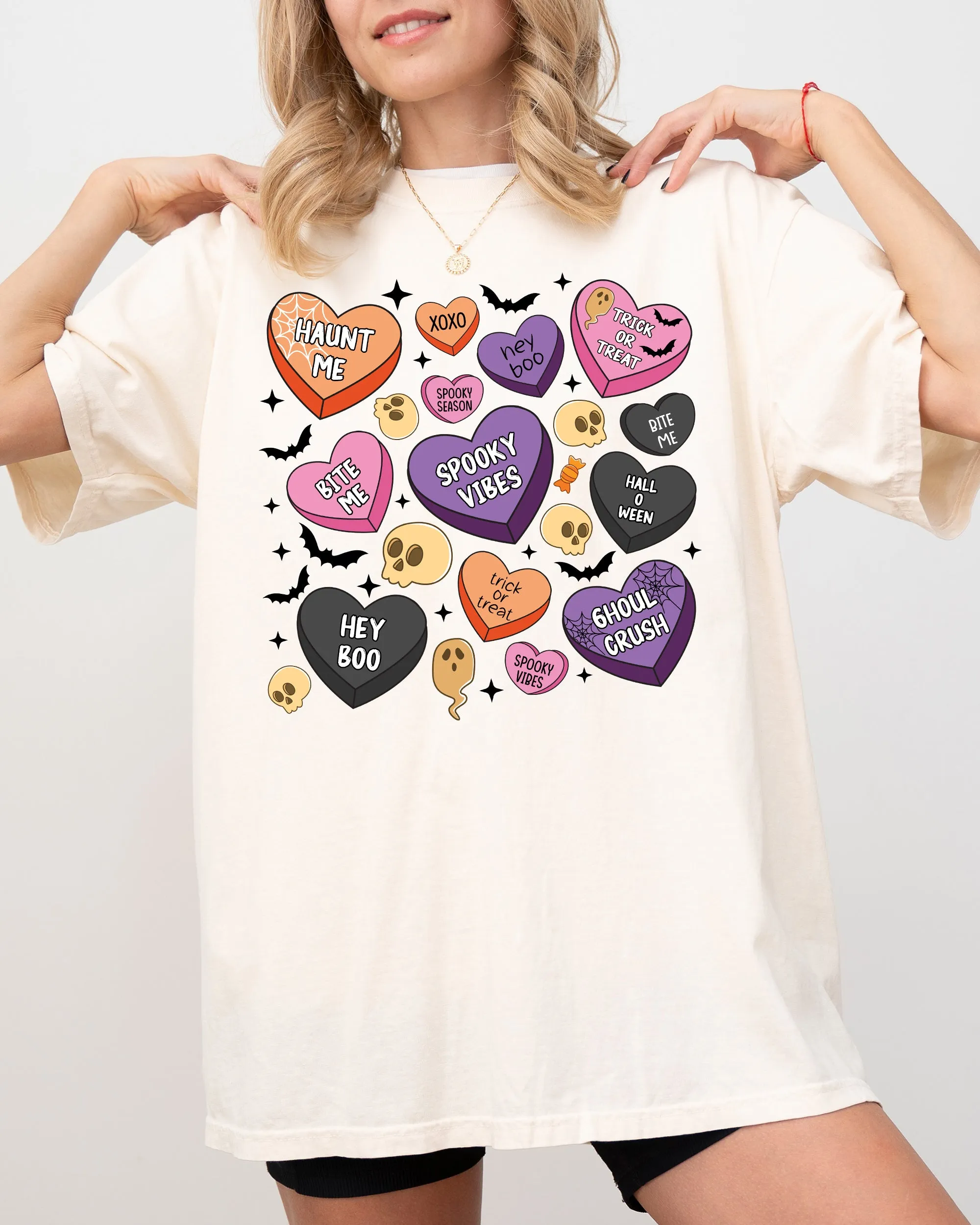 Halloween Candy Hearts, Trick or Treat, Haunted, Spooky, Witch, Cute Shirt Comfort Colors T-Shirt sold by Refinery Number One product image thumbnail 4