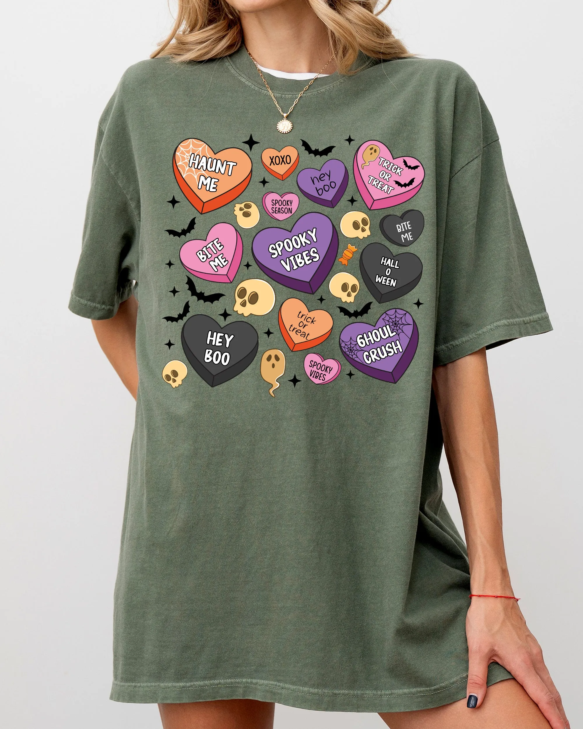 Halloween Candy Hearts, Trick or Treat, Haunted, Spooky, Witch, Cute Shirt Comfort Colors T-Shirt sold by Refinery Number One product image thumbnail 5