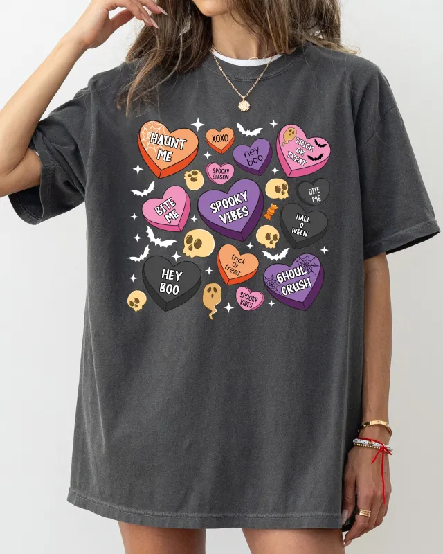 Halloween Candy Hearts, Trick or Treat, Haunted, Spooky, Witch, Cute Shirt Comfort Colors T-Shirt sold by Refinery Number One