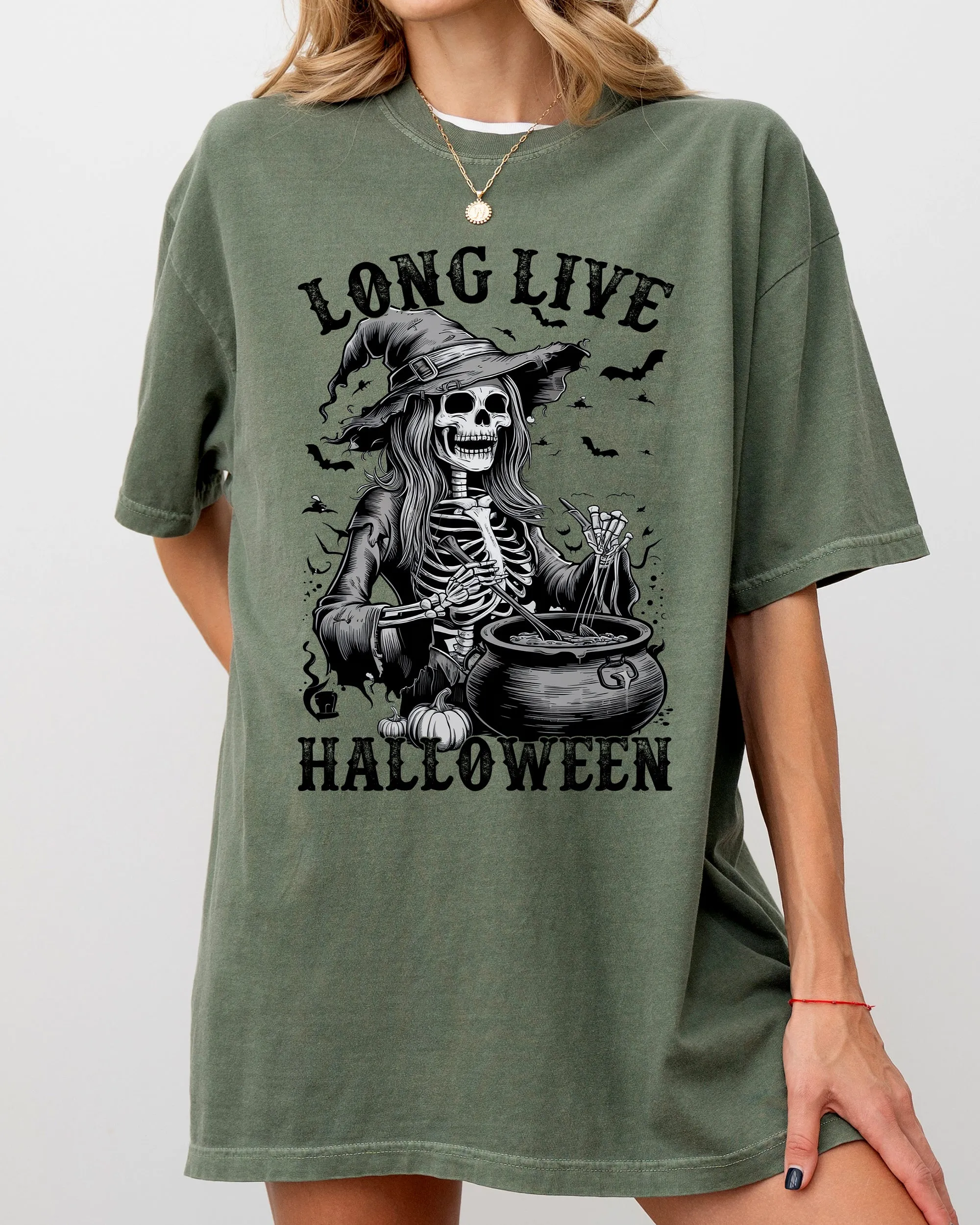 Long Live Halloween, Witch Skeleton, Bats, Spooky, Zombie Shirt Comfort Colors T-Shirt sold by Refinery Number One product image thumbnail 3