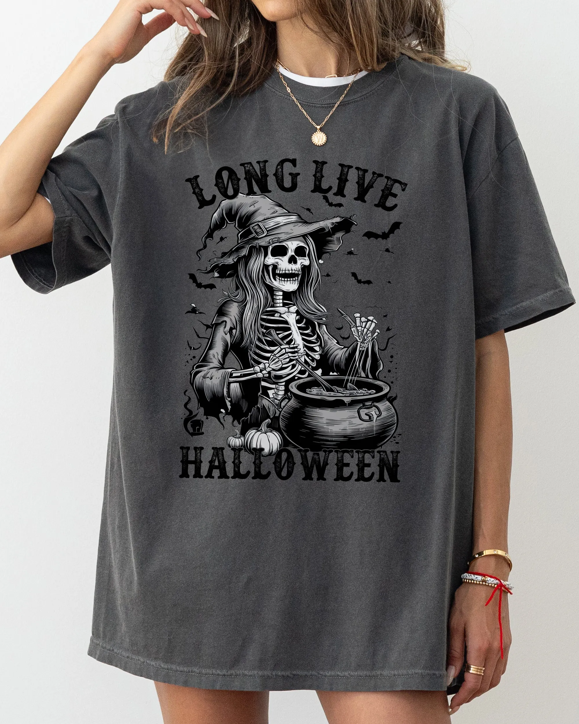 Long Live Halloween, Witch Skeleton, Bats, Spooky, Zombie Shirt Comfort Colors T-Shirt sold by Refinery Number One product image thumbnail 5