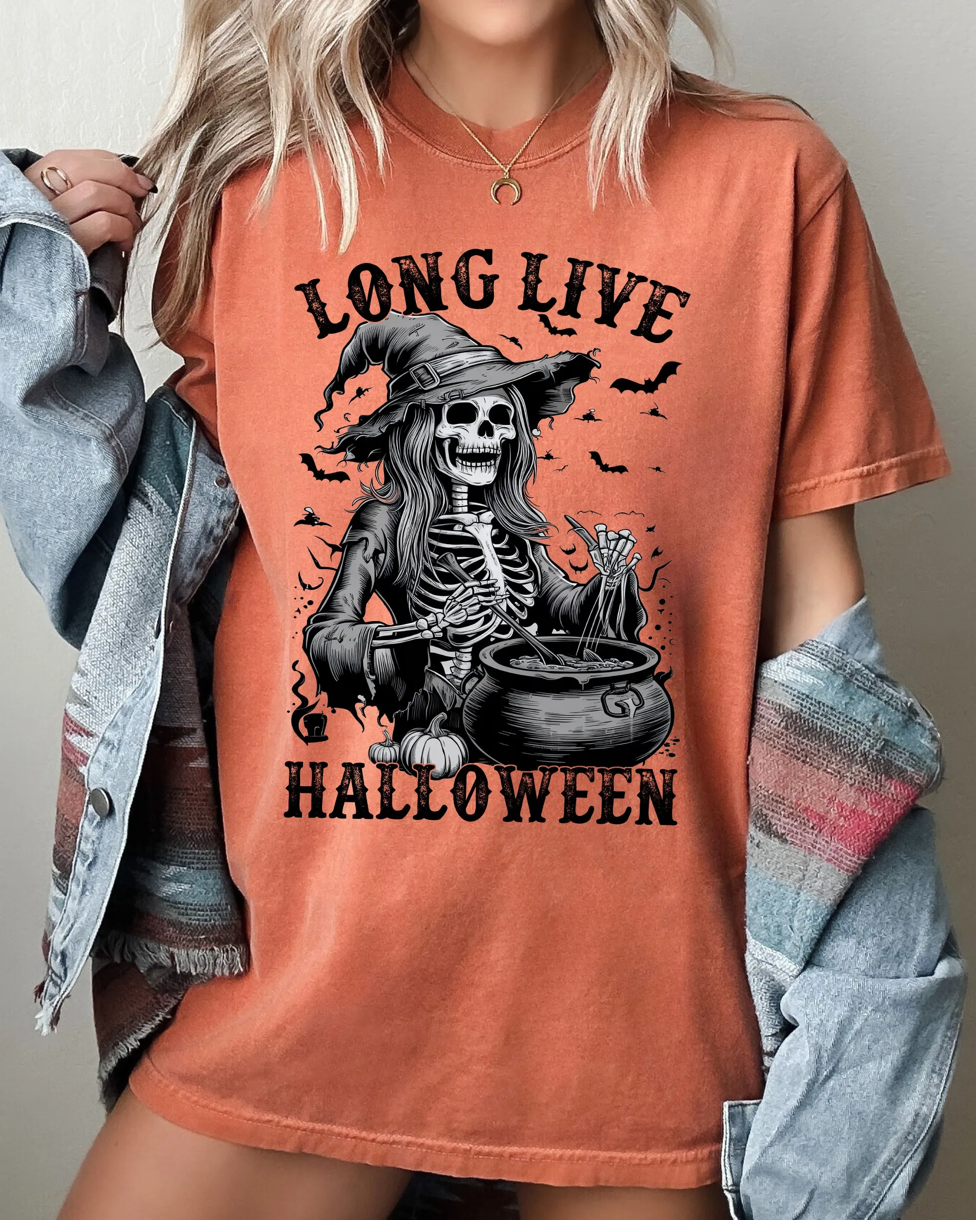 Long Live Halloween, Witch Skeleton, Bats, Spooky, Zombie Shirt Comfort Colors T-Shirt sold by Refinery Number One