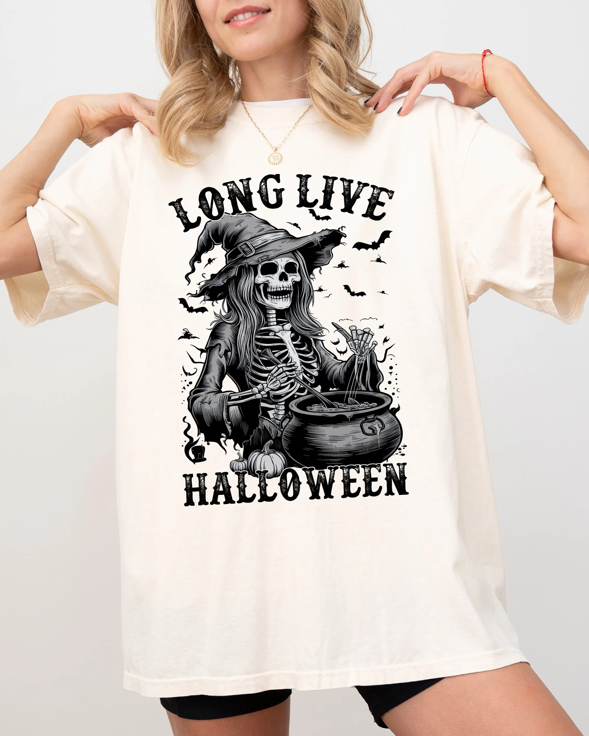 Long Live Halloween, Witch Skeleton, Bats, Spooky, Zombie Shirt Comfort Colors T-Shirt sold by Refinery Number One product image thumbnail 2