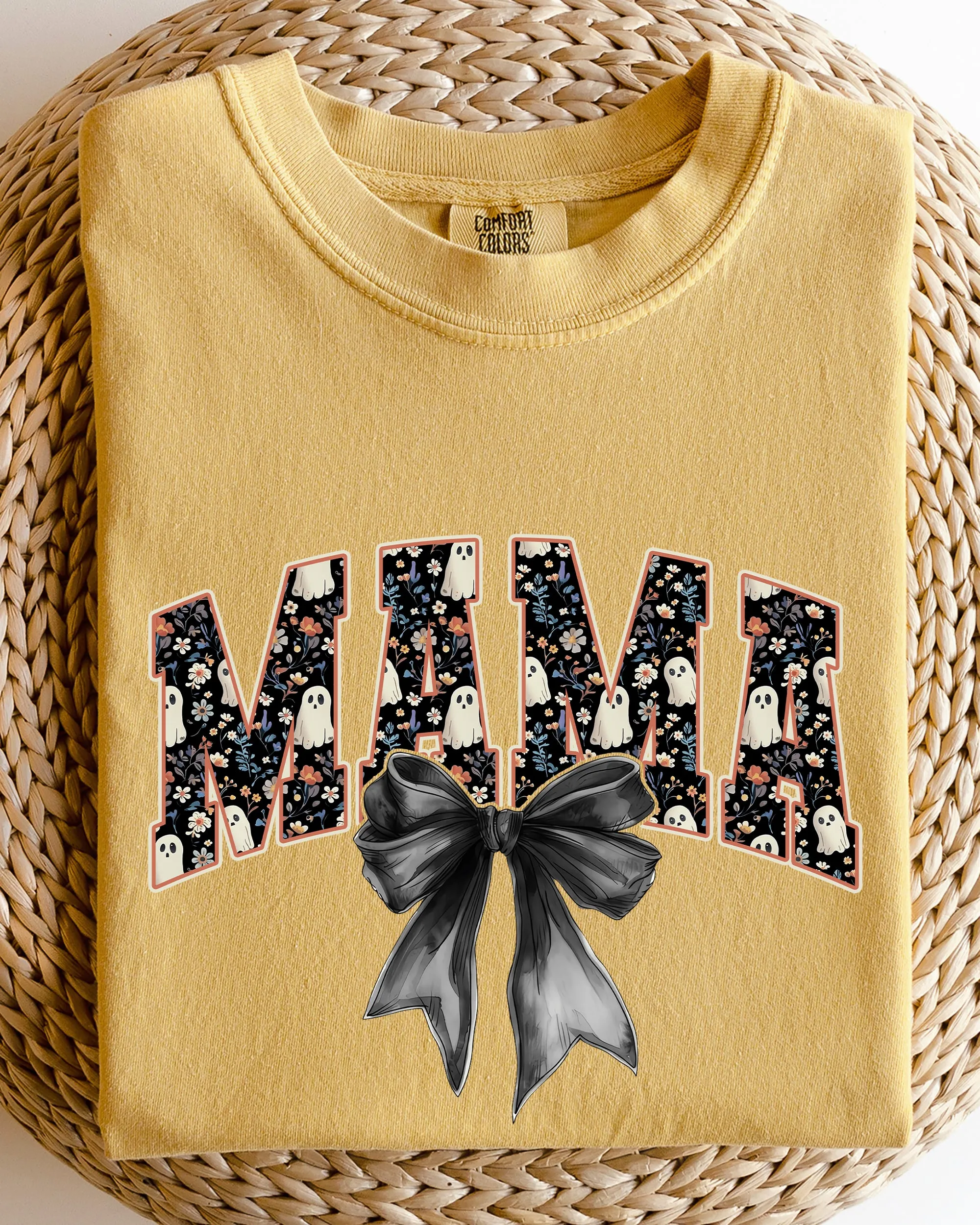 Mama, Halloween, Bow, Ribbon, Goth, Spooky, Witch, Varsity, Collegiate Shirt Comfort Colors T-Shirt sold by Refinery Number One product image thumbnail 3