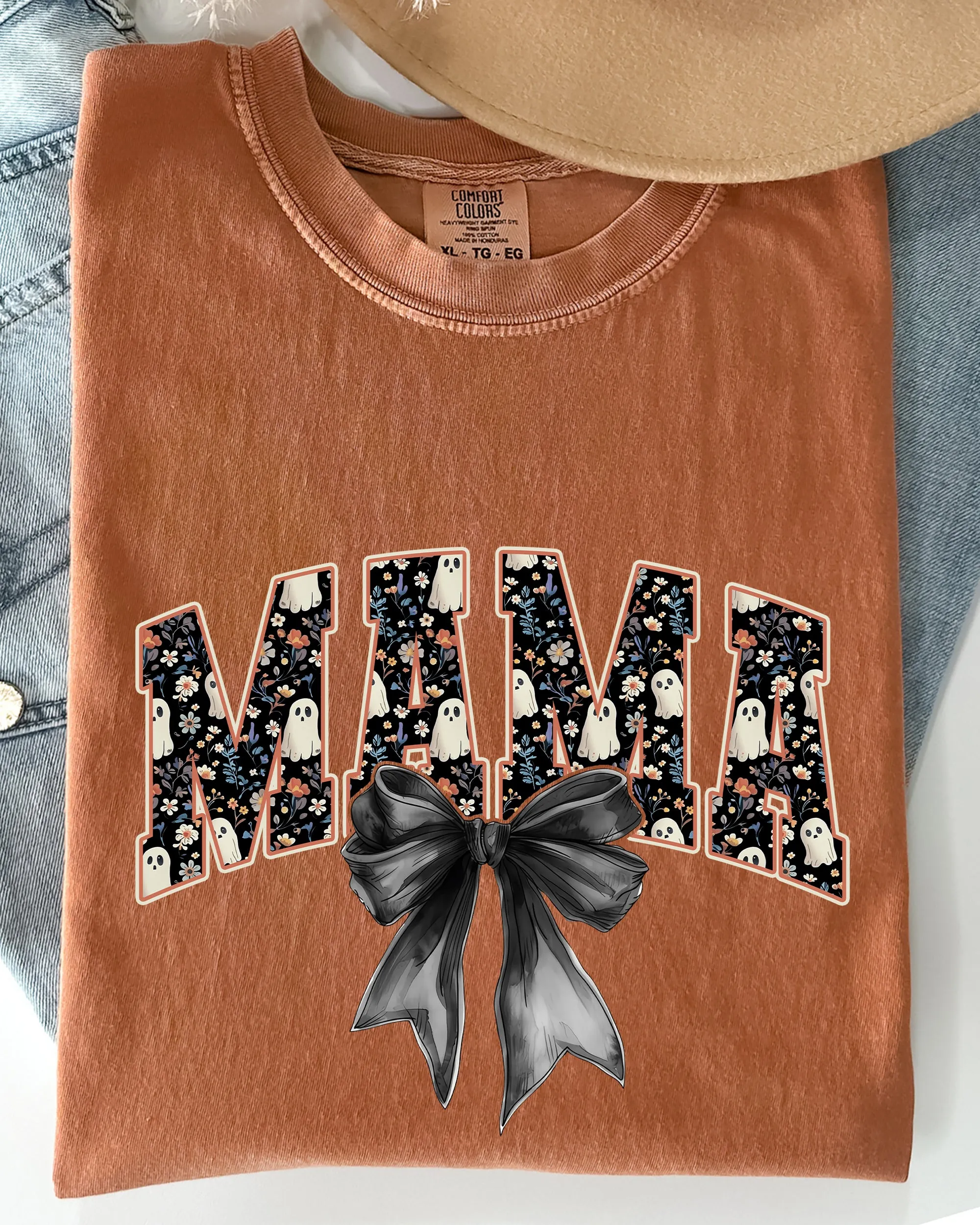 Mama, Halloween, Bow, Ribbon, Goth, Spooky, Witch, Varsity, Collegiate Shirt Comfort Colors T-Shirt sold by Refinery Number One product image thumbnail 2
