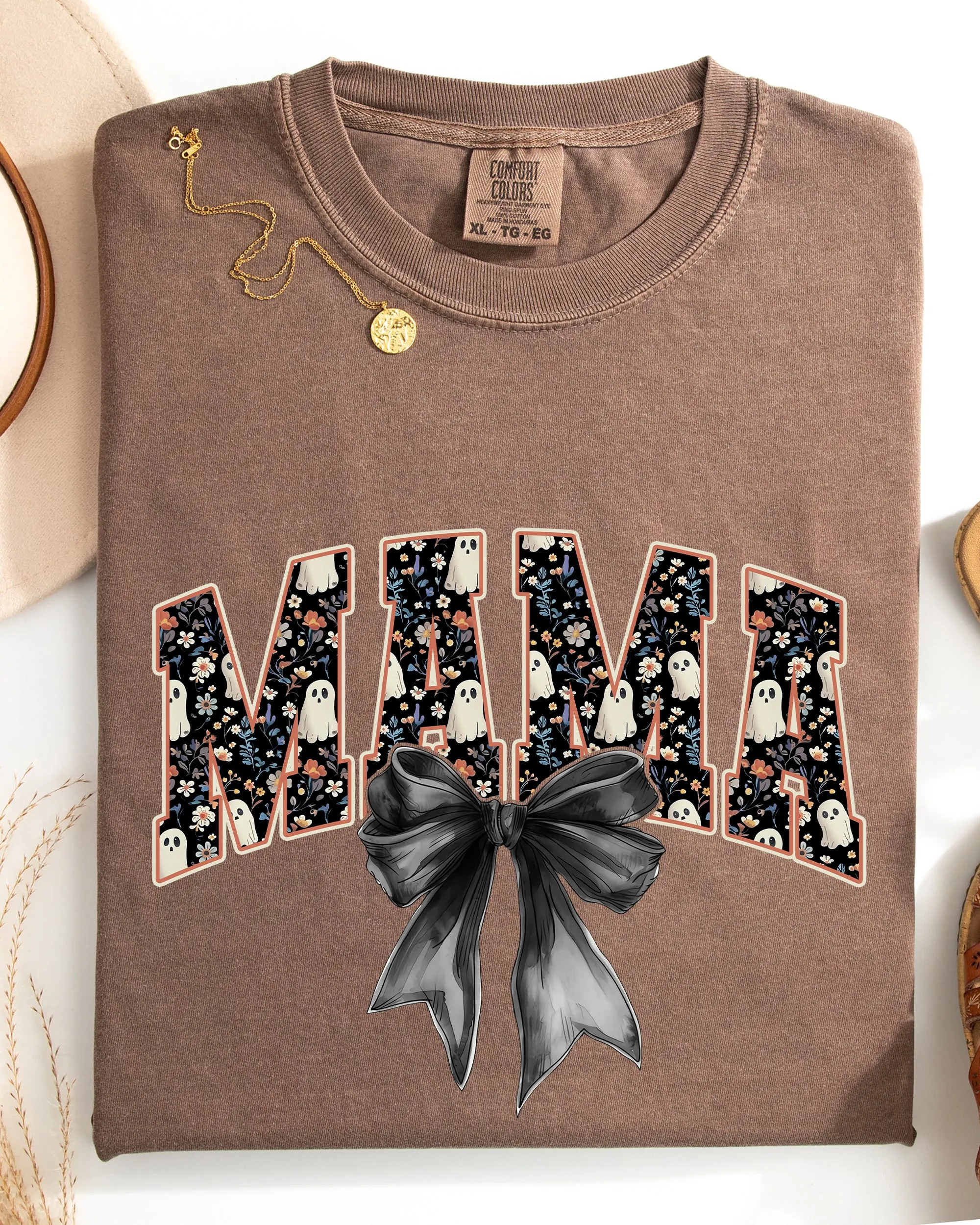 Mama, Halloween, Bow, Ribbon, Goth, Spooky, Witch, Varsity, Collegiate Shirt Comfort Colors T-Shirt sold by Refinery Number One product image thumbnail 5
