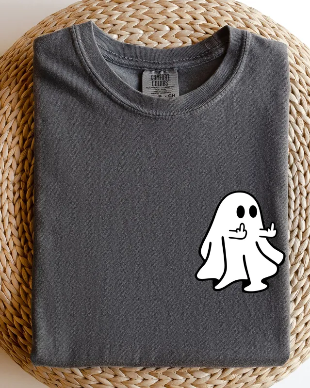 Rude Ghost Pocket Print, Middle Finger, Crude, Vulgar, Funny, Meme, Halloween Shirt Comfort Colors T-Shirt made by Refinery Number One