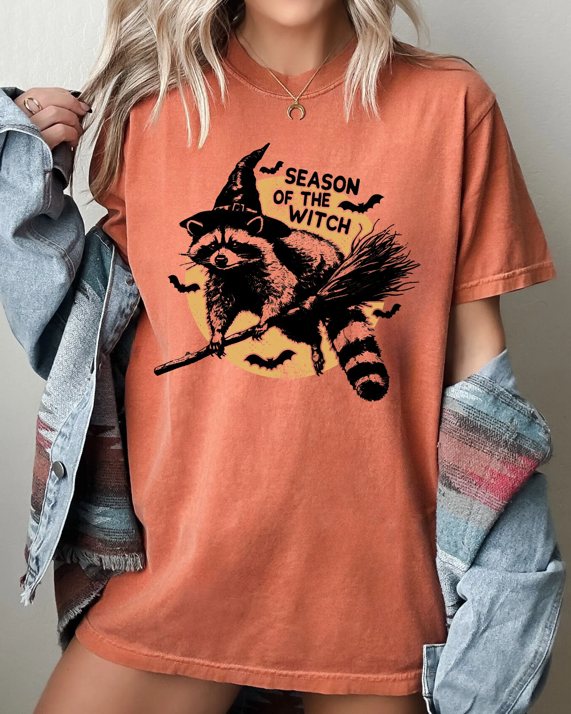 Season Of The Witch, Cute Raccoon, Halloween, Meme, Bats, Moon, Spooky, Feral Shirt Comfort Colors T-Shirt sold by Refinery Number One