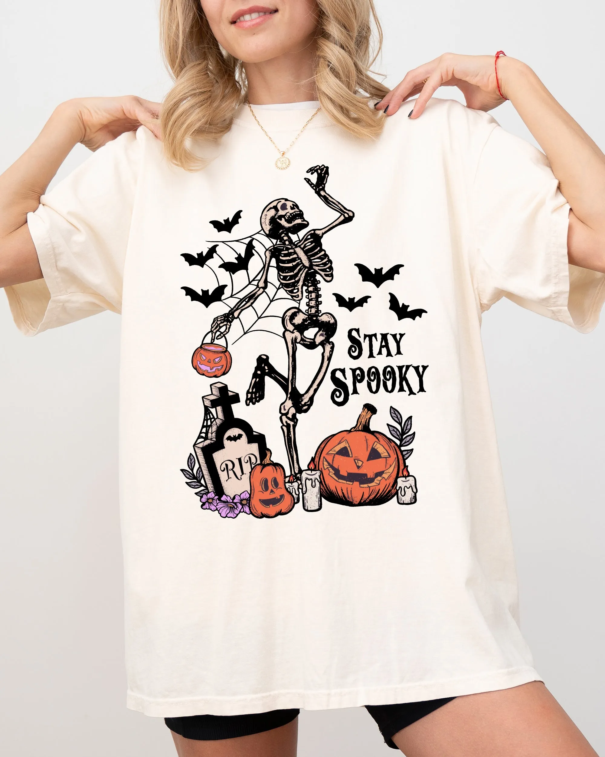 Stay Spooky, Skeleton Dancing, Halloween, Jack-o-lantern Shirt Comfort Colors T-Shirt sold by Refinery Number One