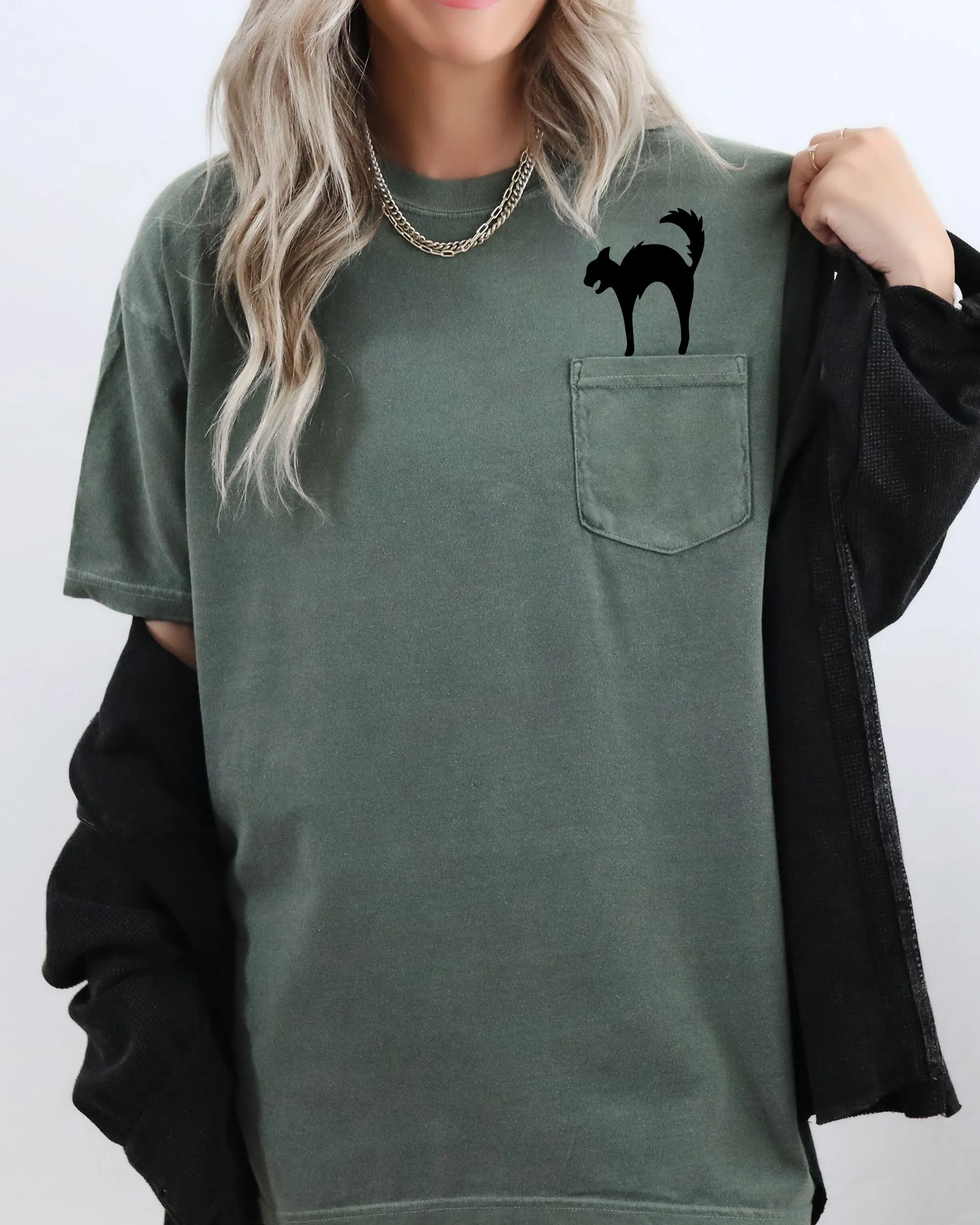 Black Cat, Halloween Pocket, Spooky, Witch Tee Comfort Colors T-Shirt sold by Refinery Number One product image thumbnail 4