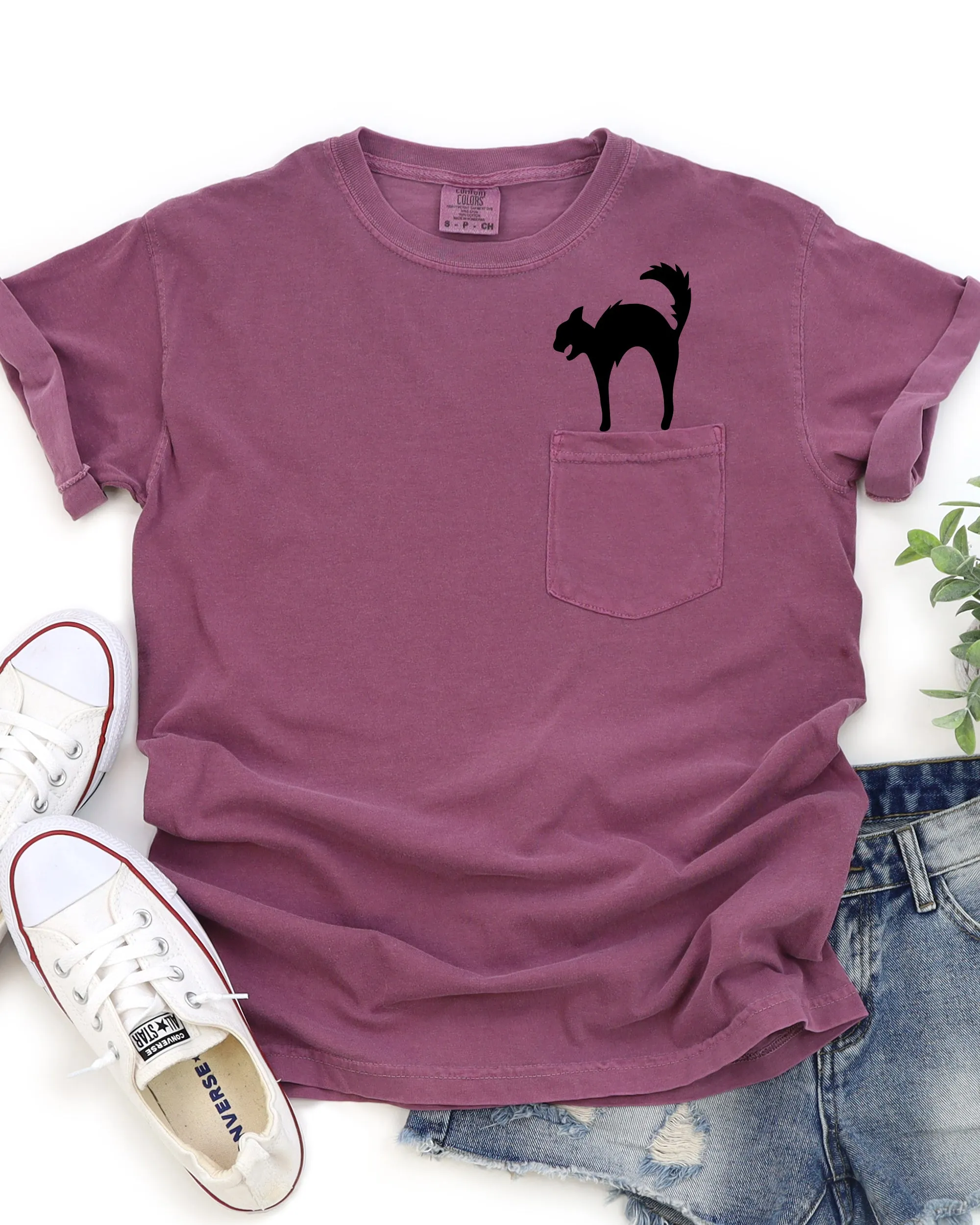 Black Cat, Halloween Pocket, Spooky, Witch Tee Comfort Colors T-Shirt sold by Refinery Number One product image thumbnail 2