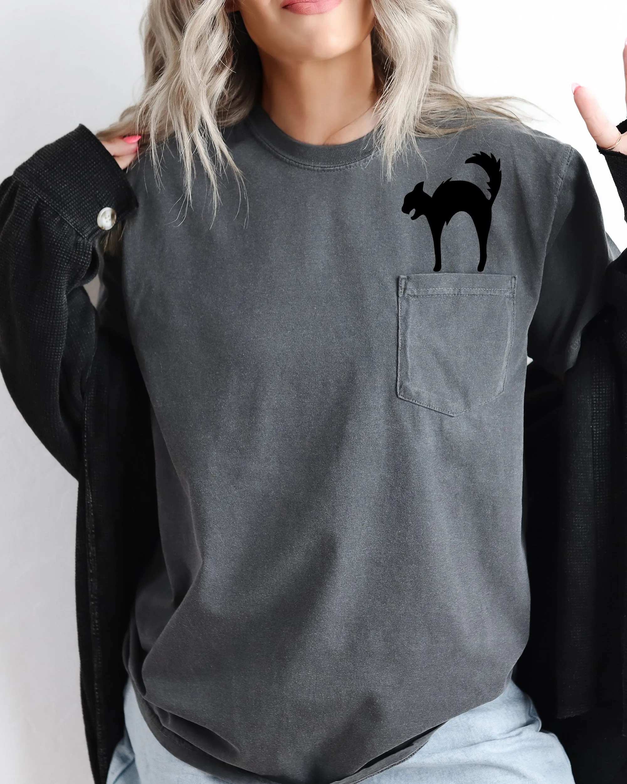 Black Cat, Halloween Pocket, Spooky, Witch Tee Comfort Colors T-Shirt sold by Refinery Number One product image thumbnail 5