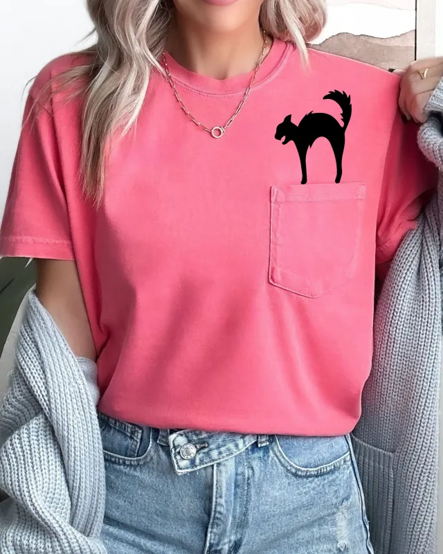 Black Cat, Halloween Pocket, Spooky, Witch Tee Comfort Colors T-Shirt sold by Refinery Number One