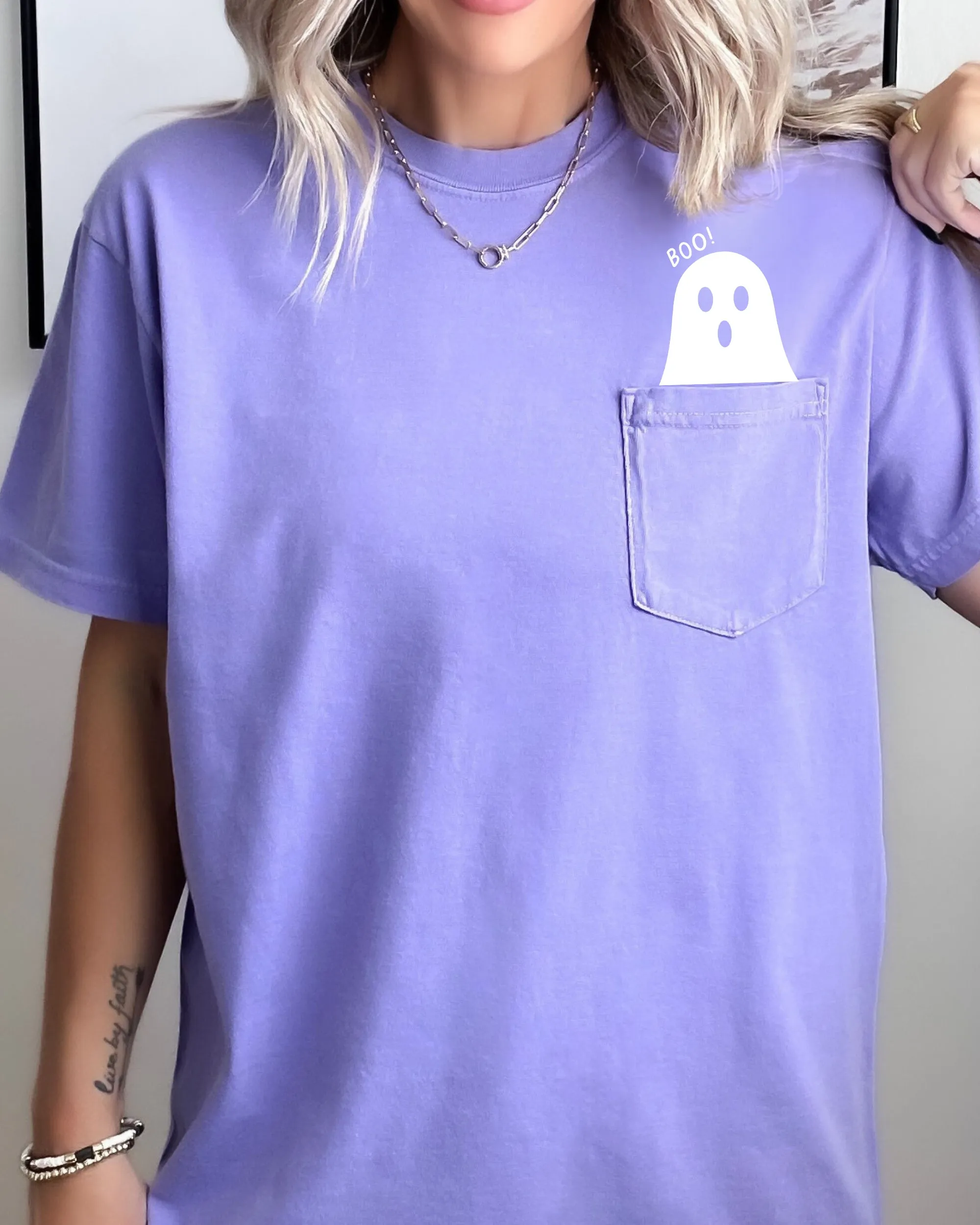 Boo Ghost Halloween Pocket, Cute, Skeleton, Ghost Tee Comfort Colors T-Shirt sold by Refinery Number One product image thumbnail 5