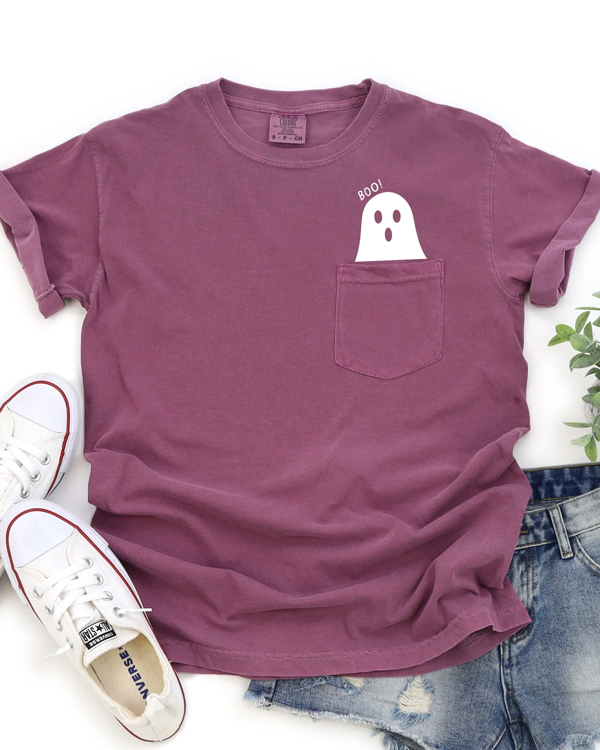 Boo Ghost Halloween Pocket, Cute, Skeleton, Ghost Tee Comfort Colors T-Shirt sold by Refinery Number One product image thumbnail 4