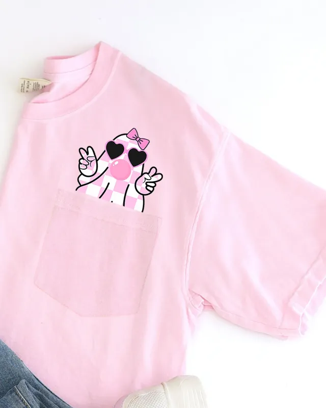 Cute Pink Bubblegum Ghost, Pocket, Halloween, Peace, Bow, Ribbon Tee Comfort Colors T-Shirt sold by Refinery Number One