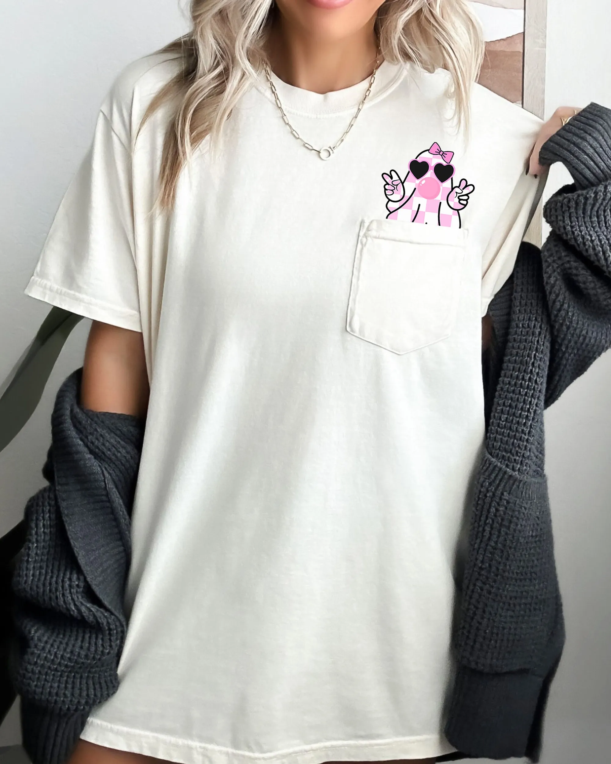 Cute Pink Bubblegum Ghost, Pocket, Halloween, Peace, Bow, Ribbon Tee Comfort Colors T-Shirt sold by Refinery Number One product image thumbnail 4