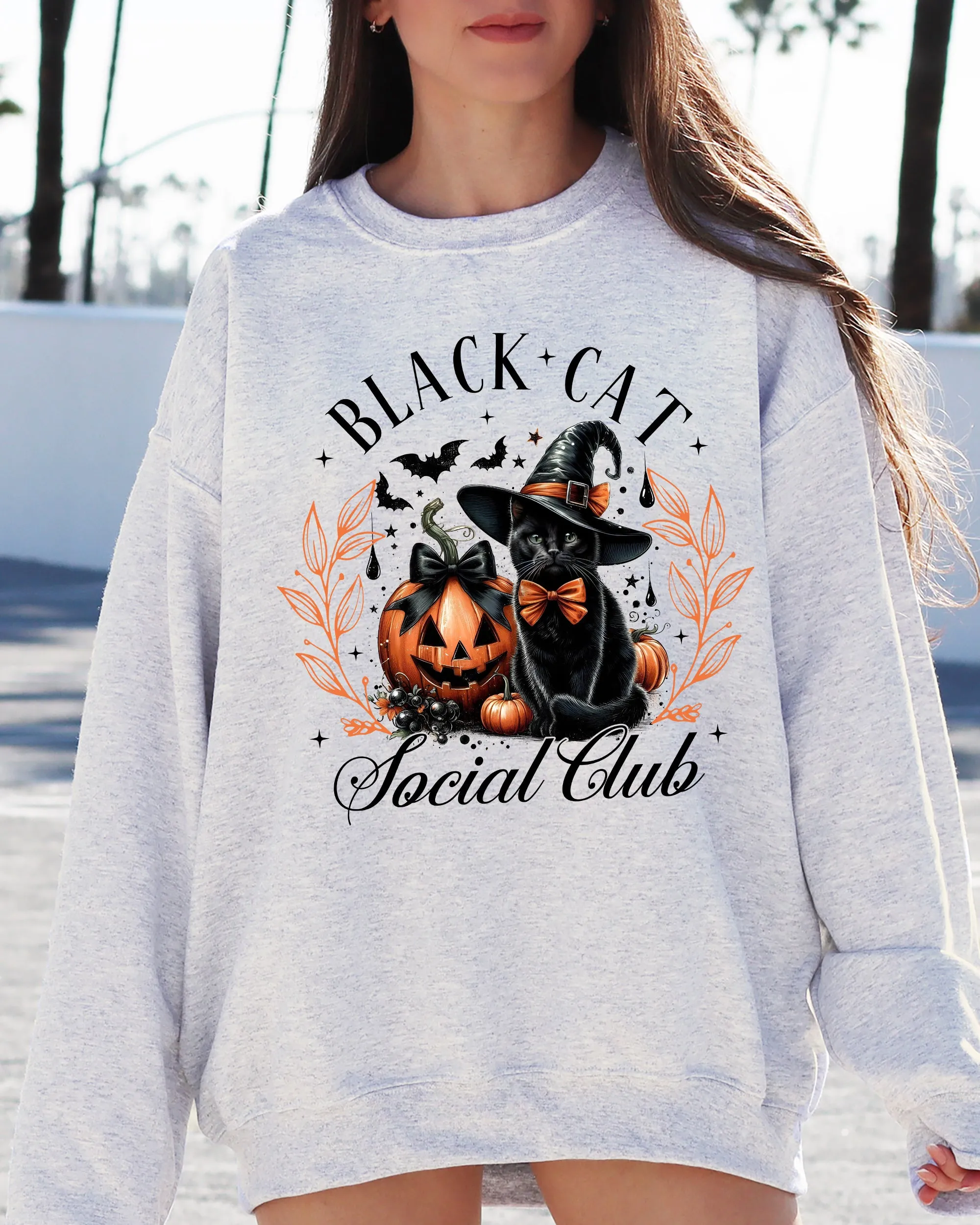 Black Cat Social Club, Coquette, Halloween, Witch, Pumpkin, Jack-o-lantern Sweatshirt sold by Refinery Number One product image thumbnail 2