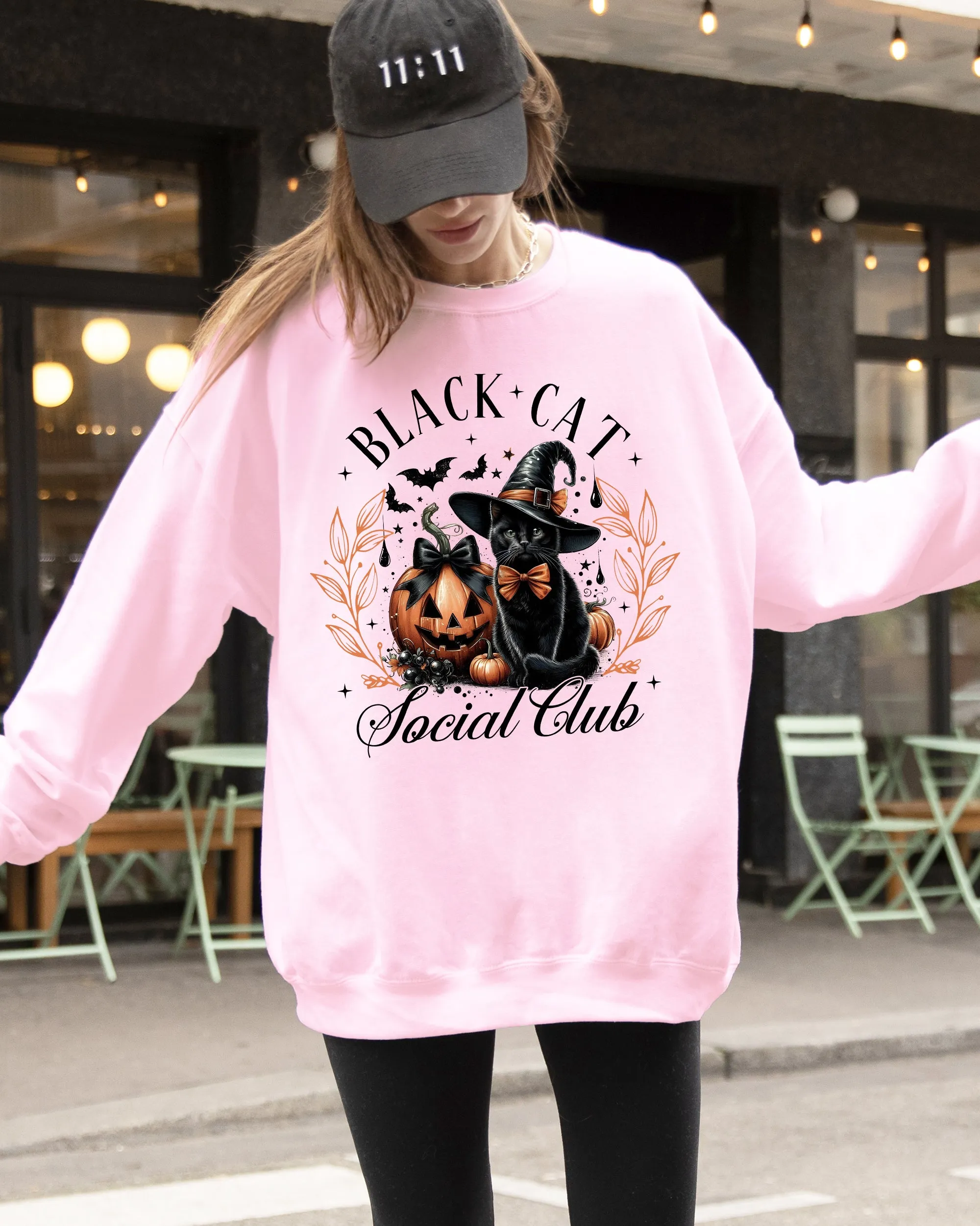 Black Cat Social Club, Coquette, Halloween, Witch, Pumpkin, Jack-o-lantern Sweatshirt sold by Refinery Number One product image thumbnail 3