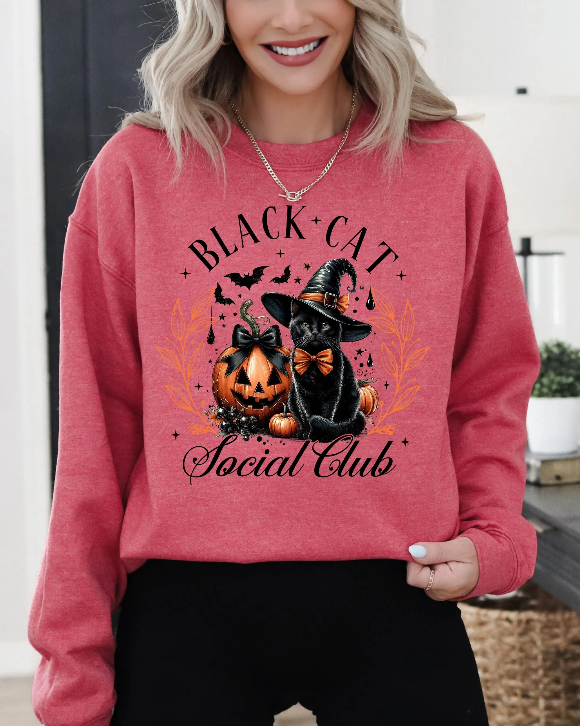 Black Cat Social Club, Coquette, Halloween, Witch, Pumpkin, Jack-o-lantern Sweatshirt sold by Refinery Number One product image thumbnail 5