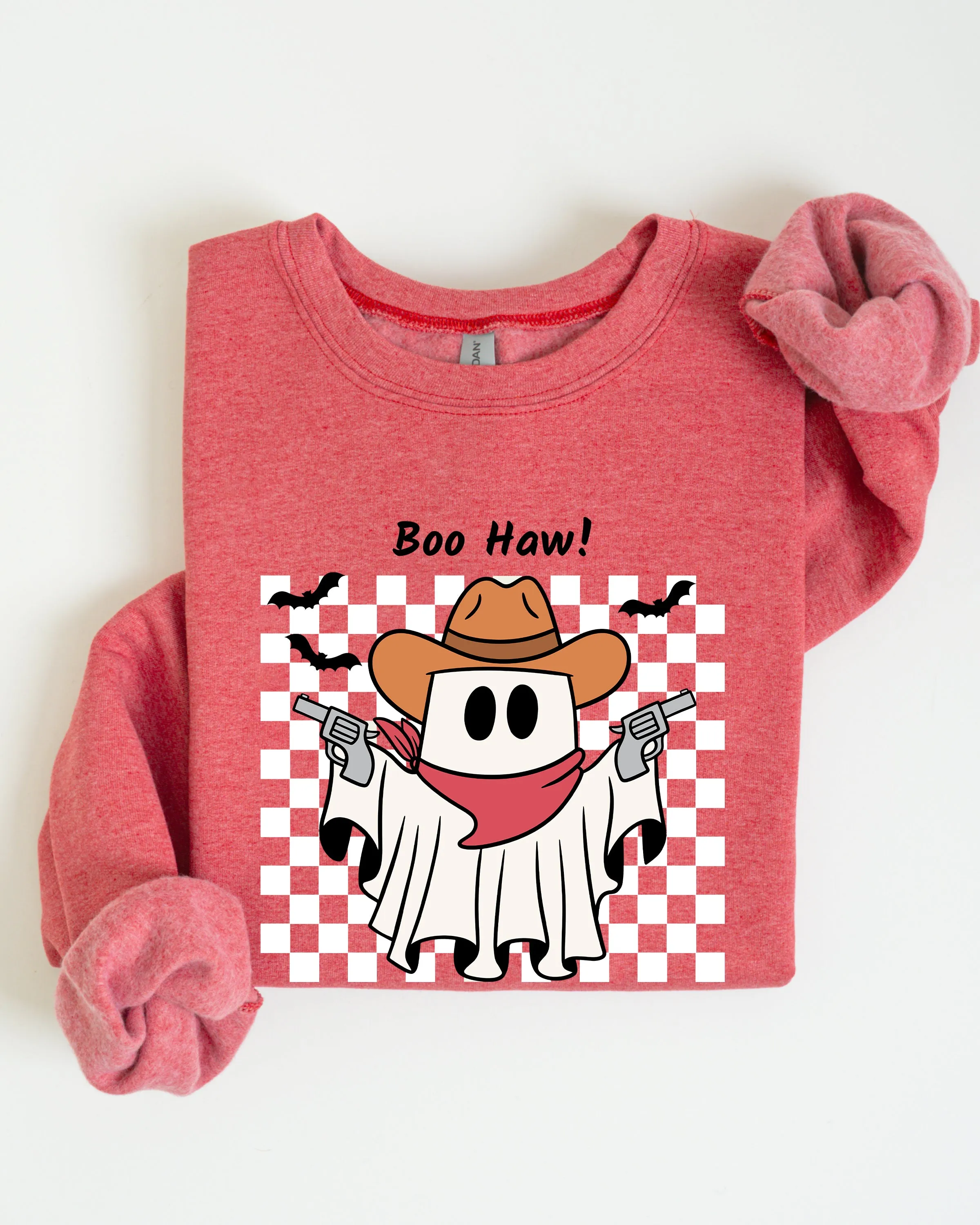 Boo Haw, Cowboy Ghost, Checkered, Western, Halloween Sweatshirt sold by Refinery Number One product image thumbnail 4