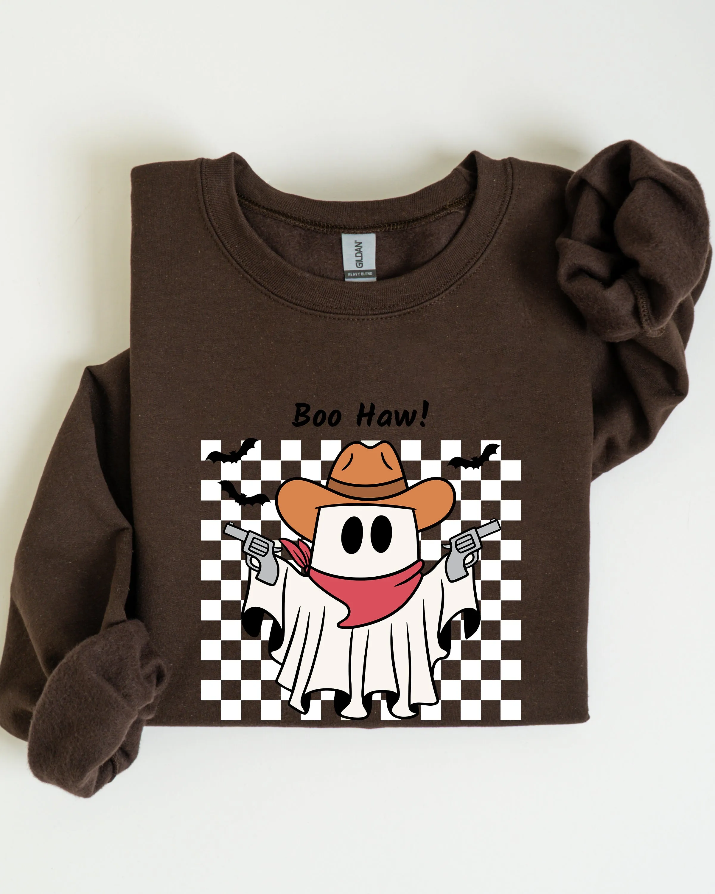 Boo Haw, Cowboy Ghost, Checkered, Western, Halloween Sweatshirt sold by Refinery Number One product image thumbnail 3