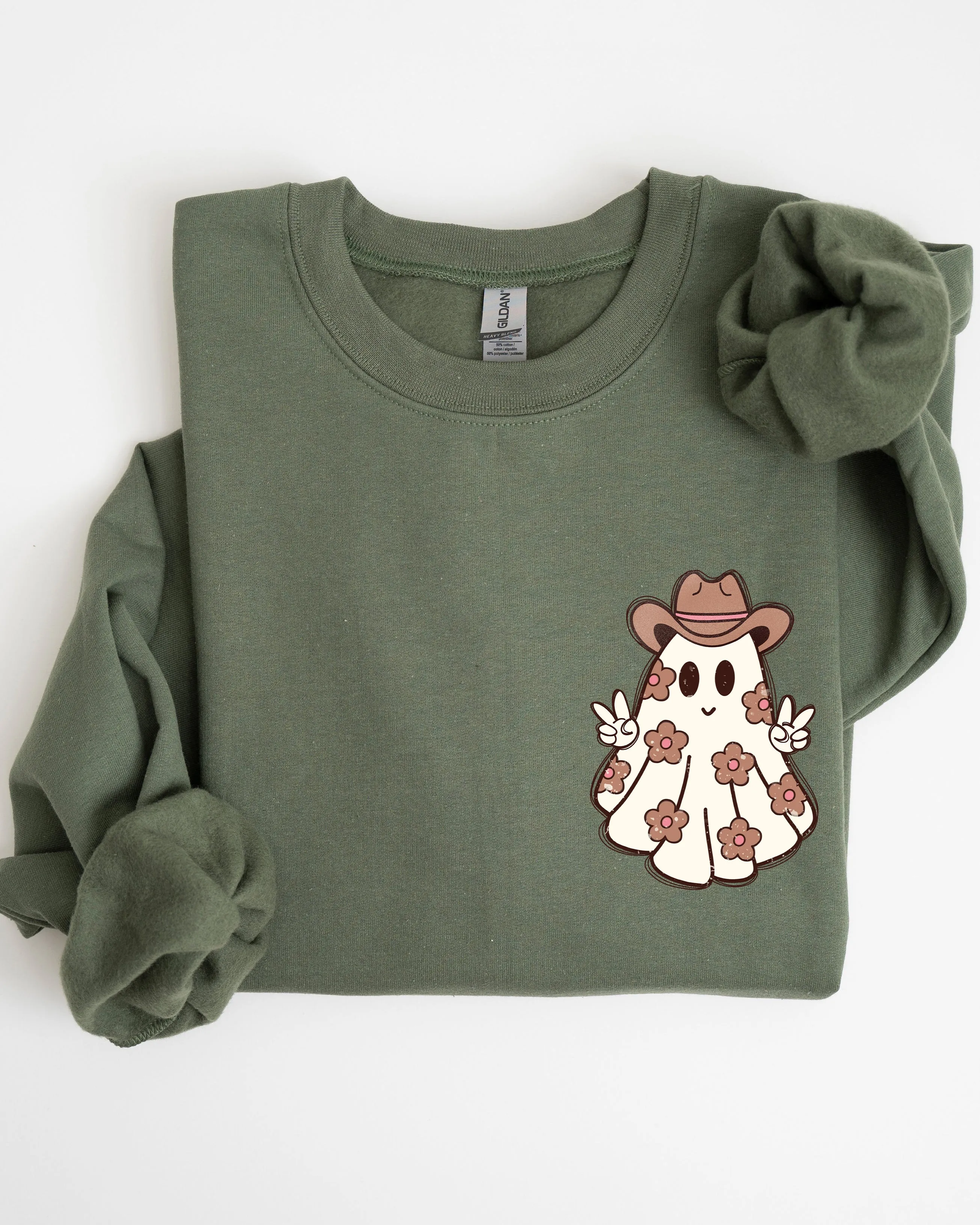 Cute Flower Ghost, Cowboy, Cowgirl, Pocket Print, Halloween, Peace Sweatshirt sold by Refinery Number One product image thumbnail 3
