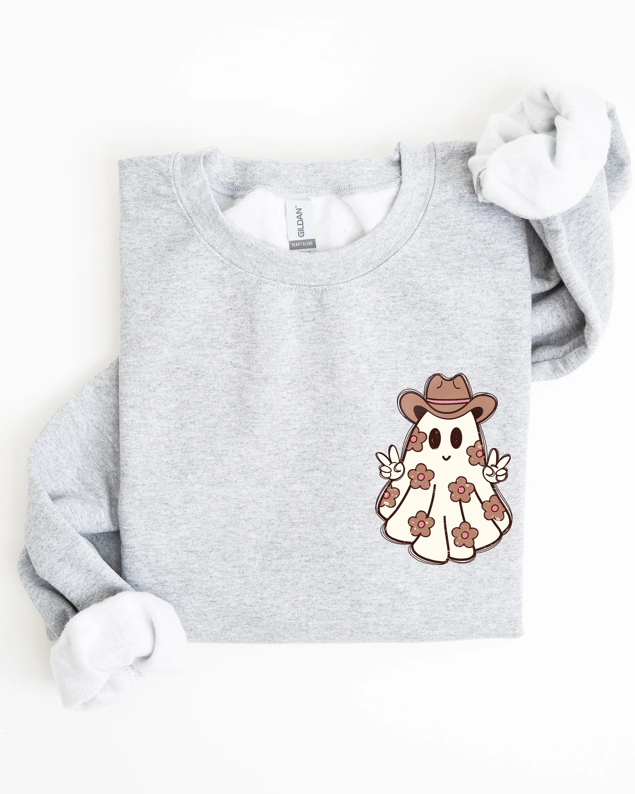 Cute Flower Ghost, Cowboy, Cowgirl, Pocket Print, Halloween, Peace Sweatshirt sold by Refinery Number One product image thumbnail 4