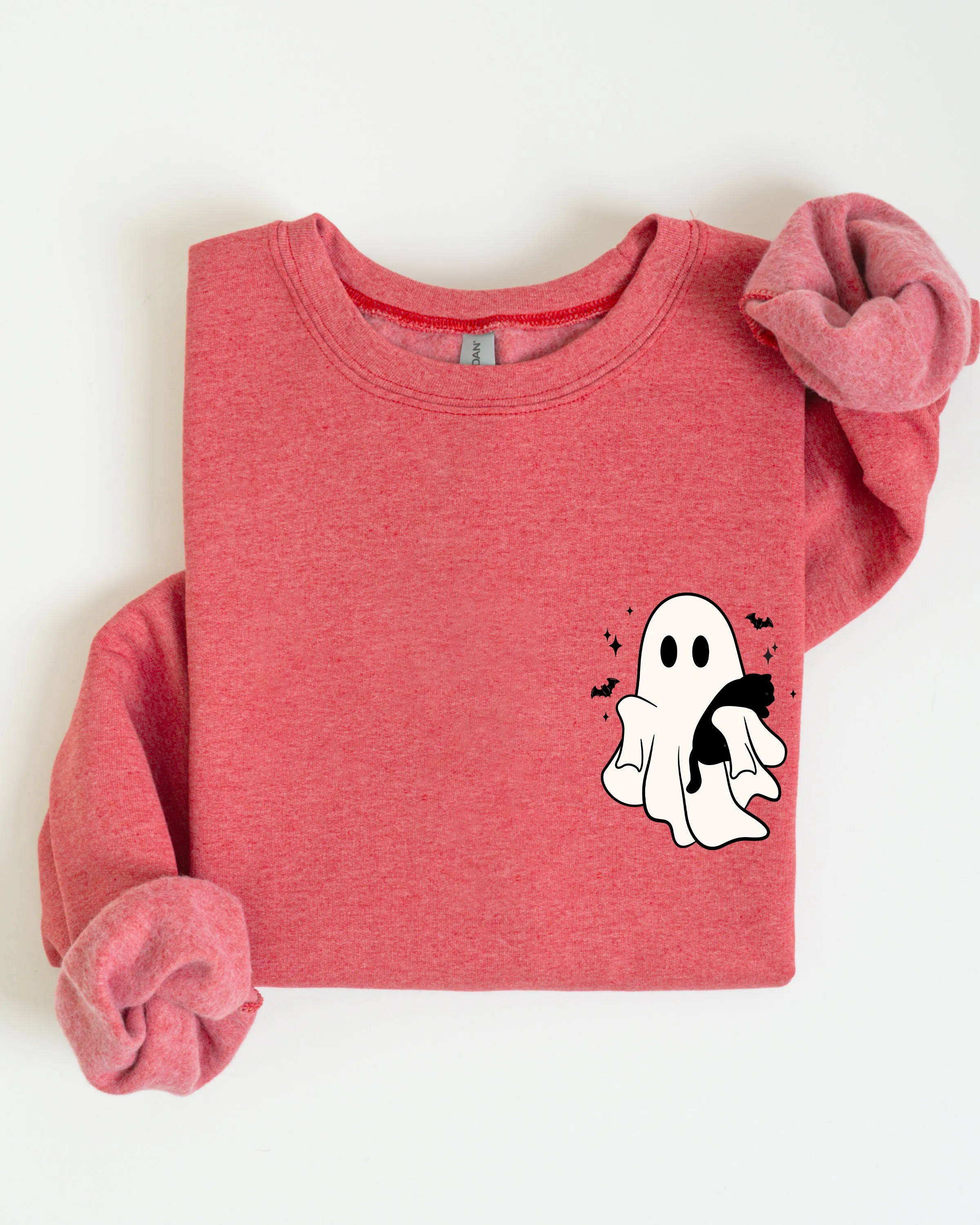 Cute Ghost With Cat, Pocket Print, Halloween, Black Cat, Witch Sweatshirt sold by Refinery Number One product image thumbnail 4