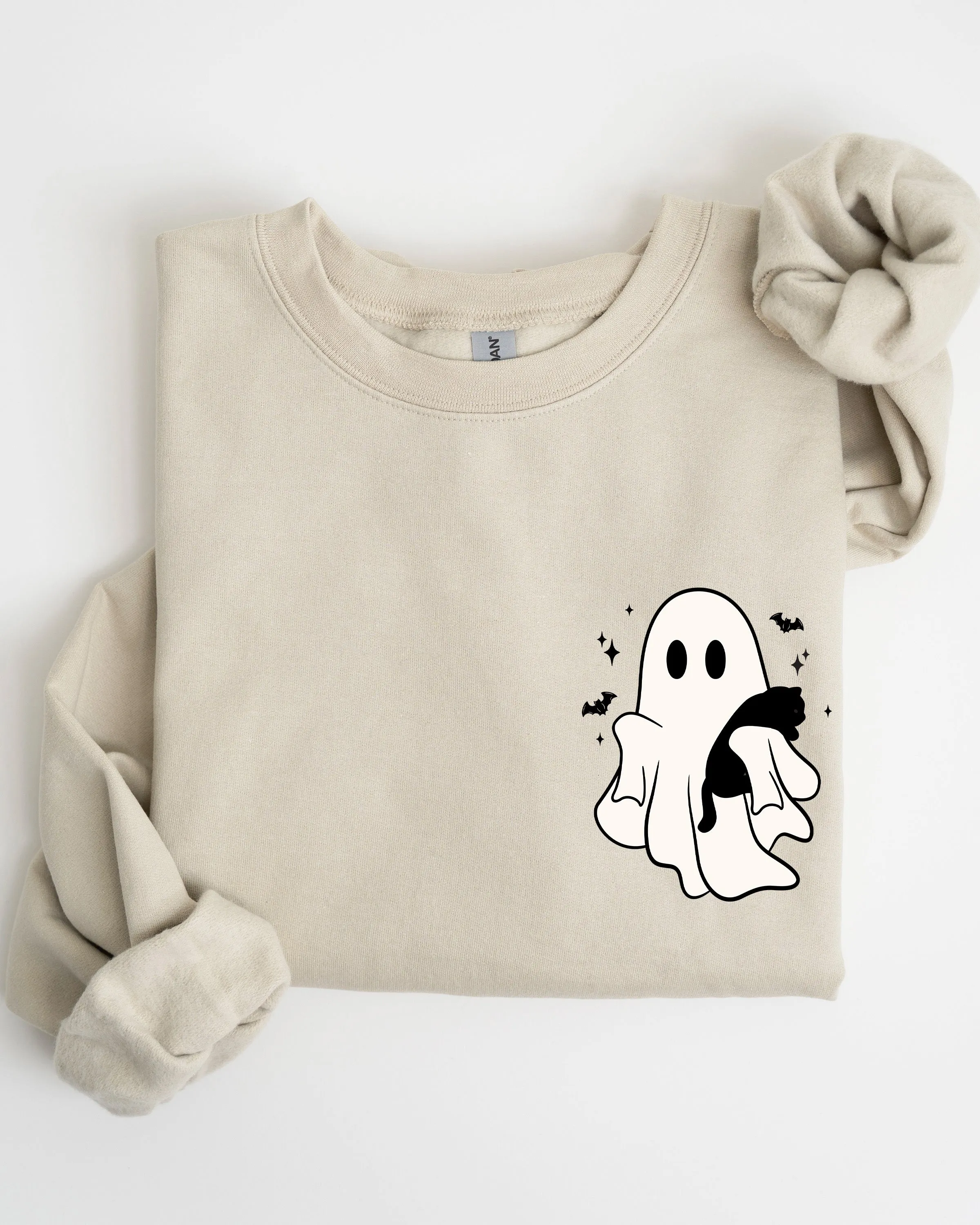 Cute Ghost With Cat, Pocket Print, Halloween, Black Cat, Witch Sweatshirt sold by Refinery Number One product image thumbnail 5