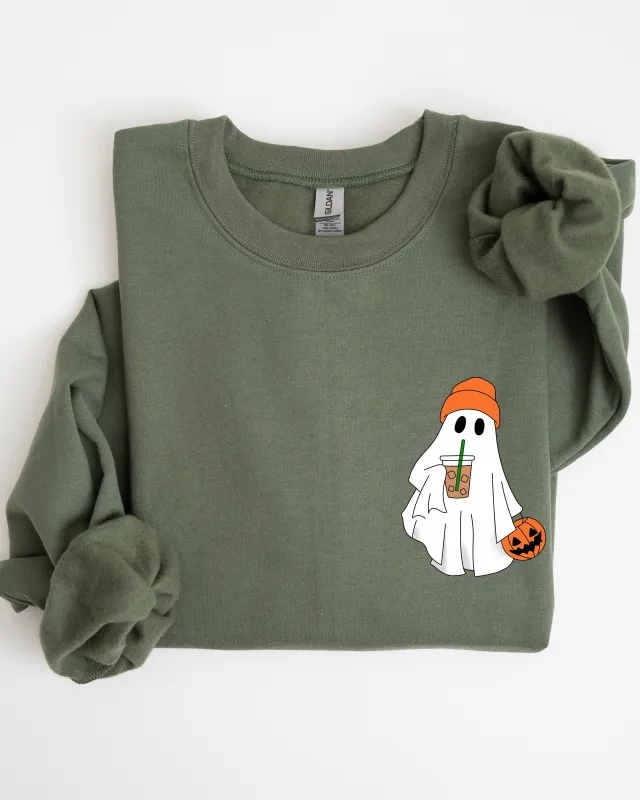 Cute Skater Ghost, Pocket Print, Halloween, Coffee, Trick or Treat Sweatshirt sold by Refinery Number One