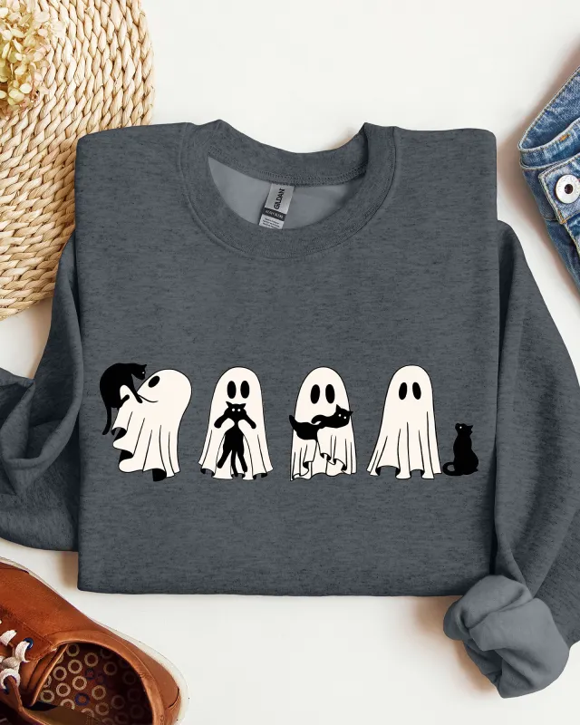 Ghost Cats, Adorable, Halloween, Witch, Skeleton, Trick or Treat Sweatshirt sold by Refinery Number One