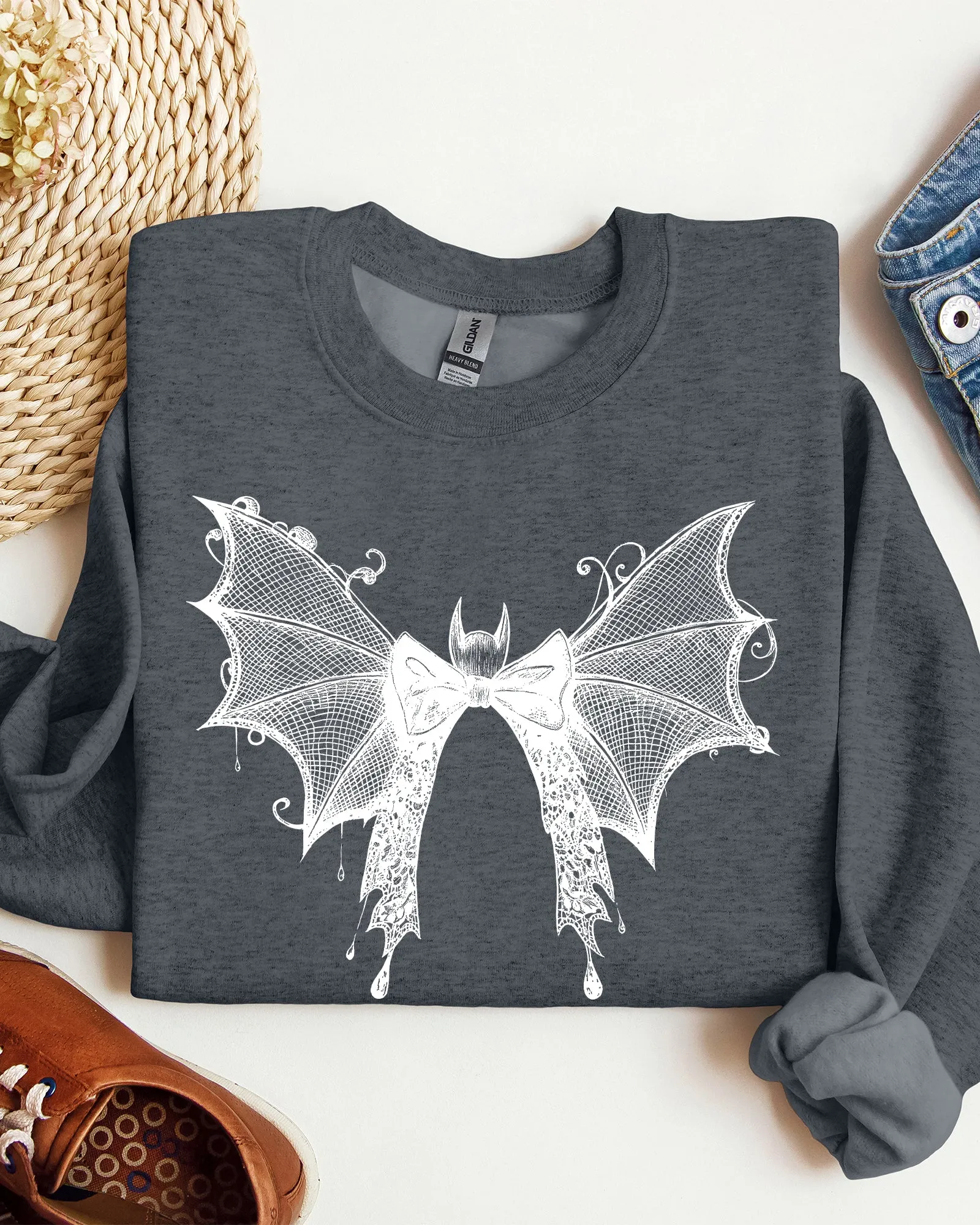 Halloween Bat, Lace, Gothic, Goth, Fashion, Spooky, Witch Sweatshirt sold by Refinery Number One product image thumbnail 2