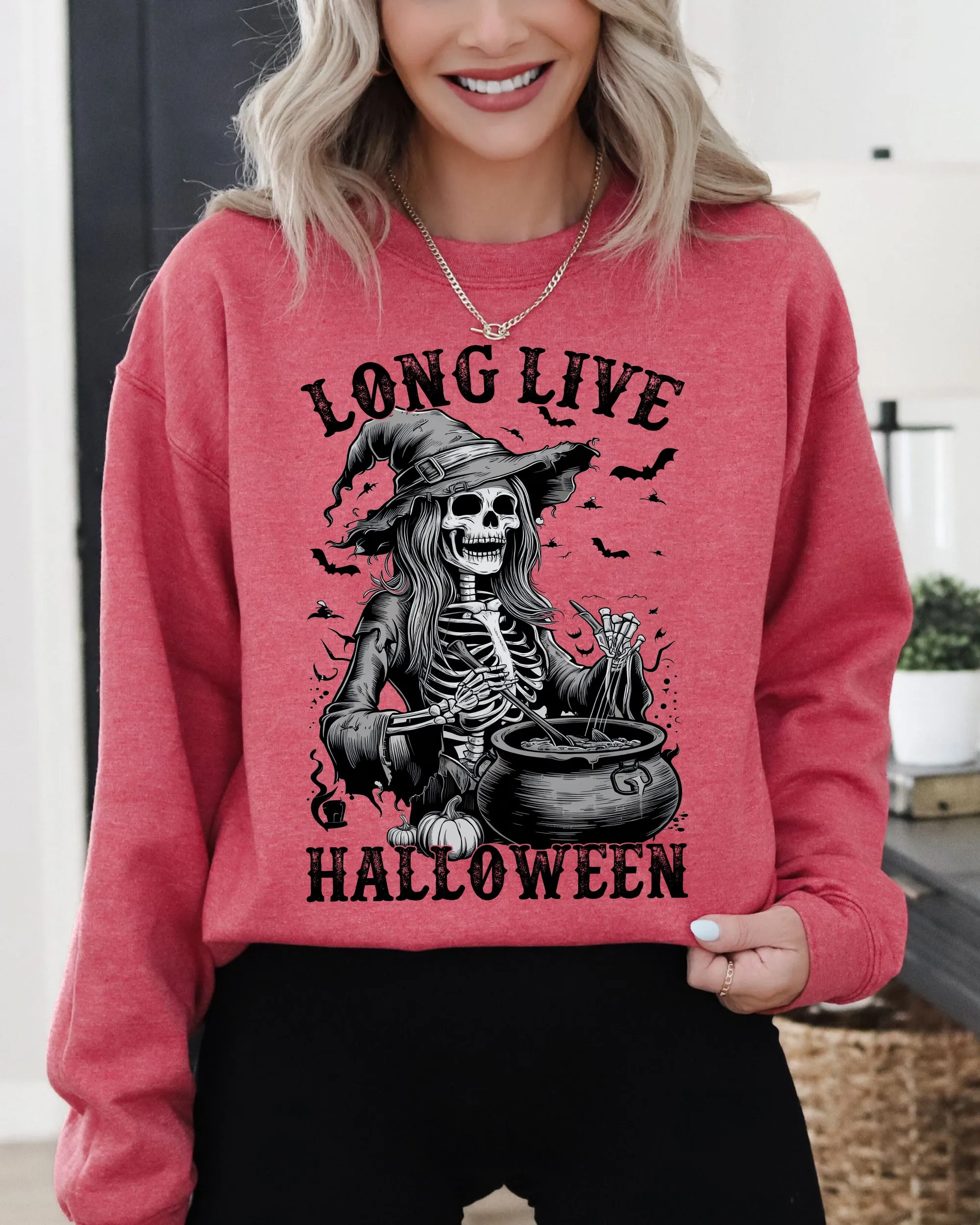 Long Live Halloween, Witch Skeleton, Bats, Spooky, Zombie Sweatshirt sold by Refinery Number One product image thumbnail 5