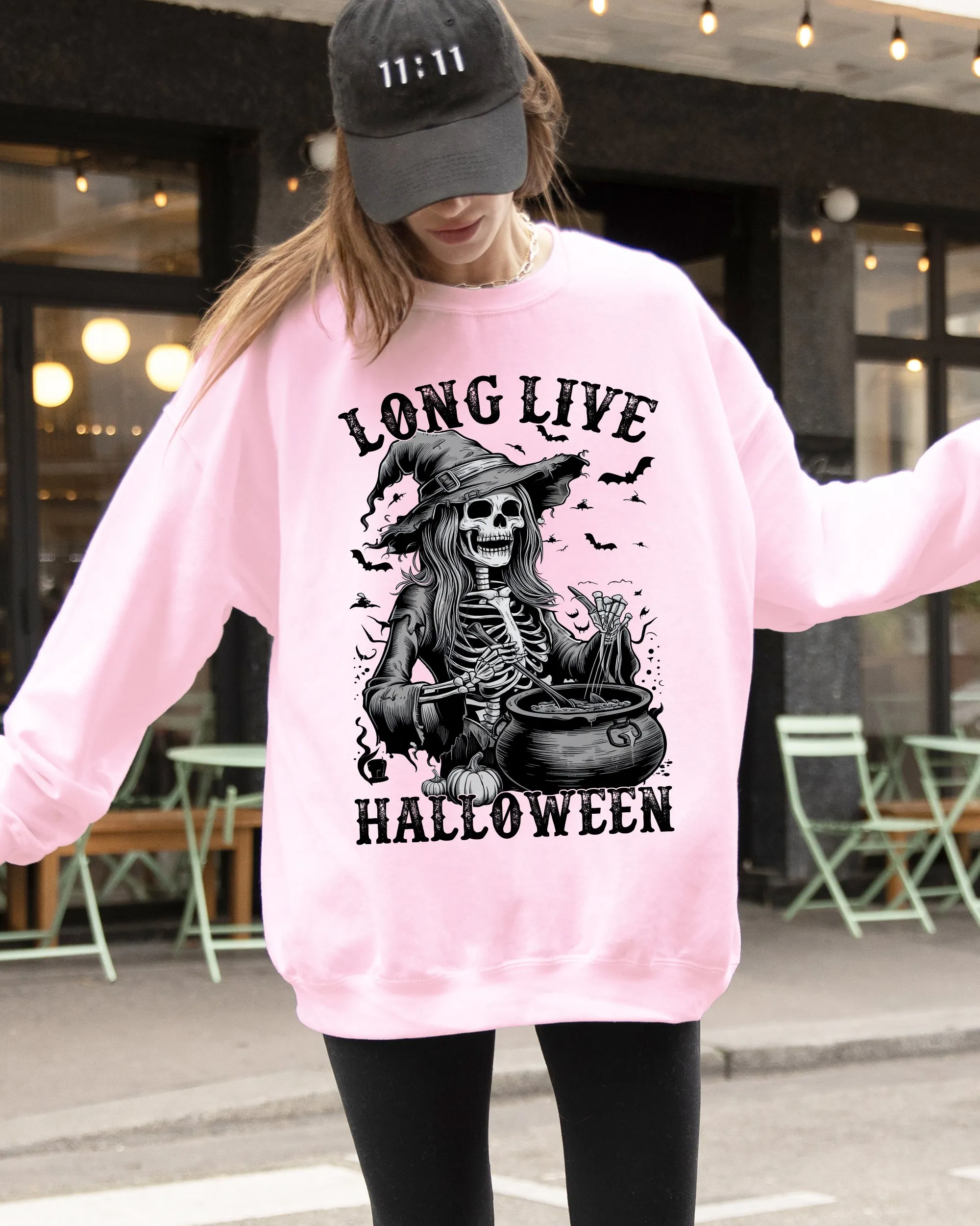 Long Live Halloween, Witch Skeleton, Bats, Spooky, Zombie Sweatshirt sold by Refinery Number One product image thumbnail 3