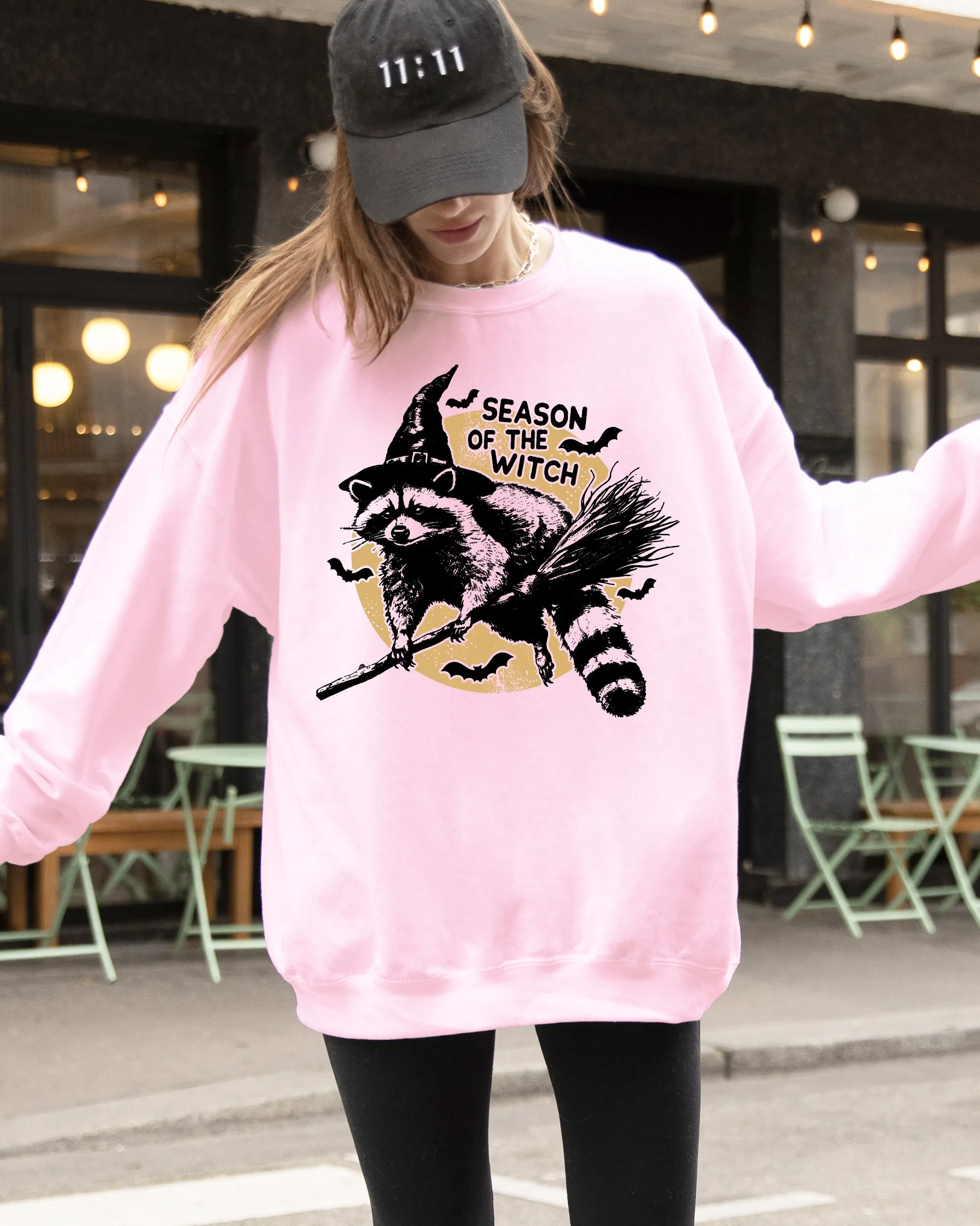 Season Of The Witch, Cute Raccoon, Halloween, Meme, Bats, Moon, Spooky, Feral Sweatshirt sold by Refinery Number One product image thumbnail 2