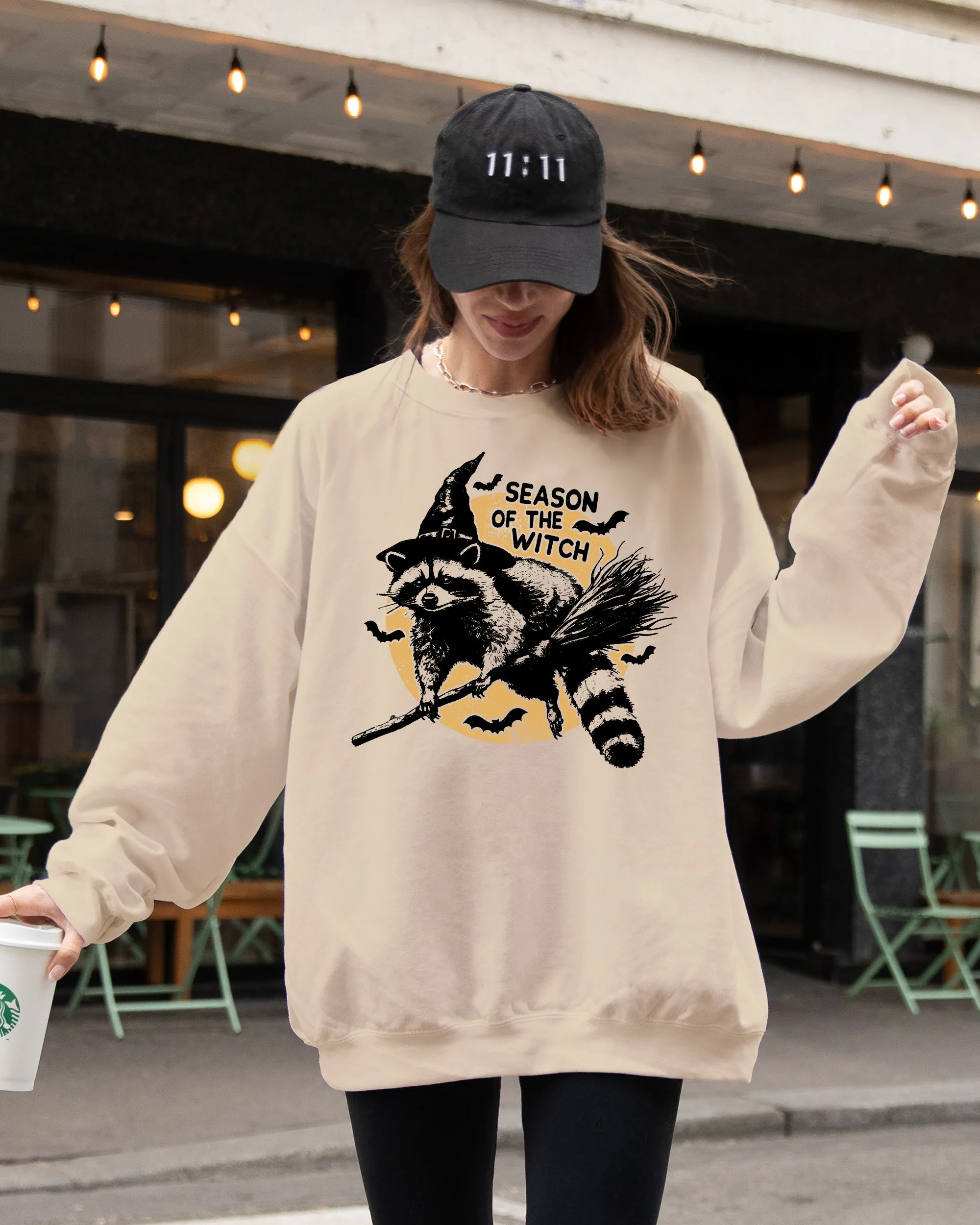 Season Of The Witch, Cute Raccoon, Halloween, Meme, Bats, Moon, Spooky, Feral Sweatshirt sold by Refinery Number One product image thumbnail 5