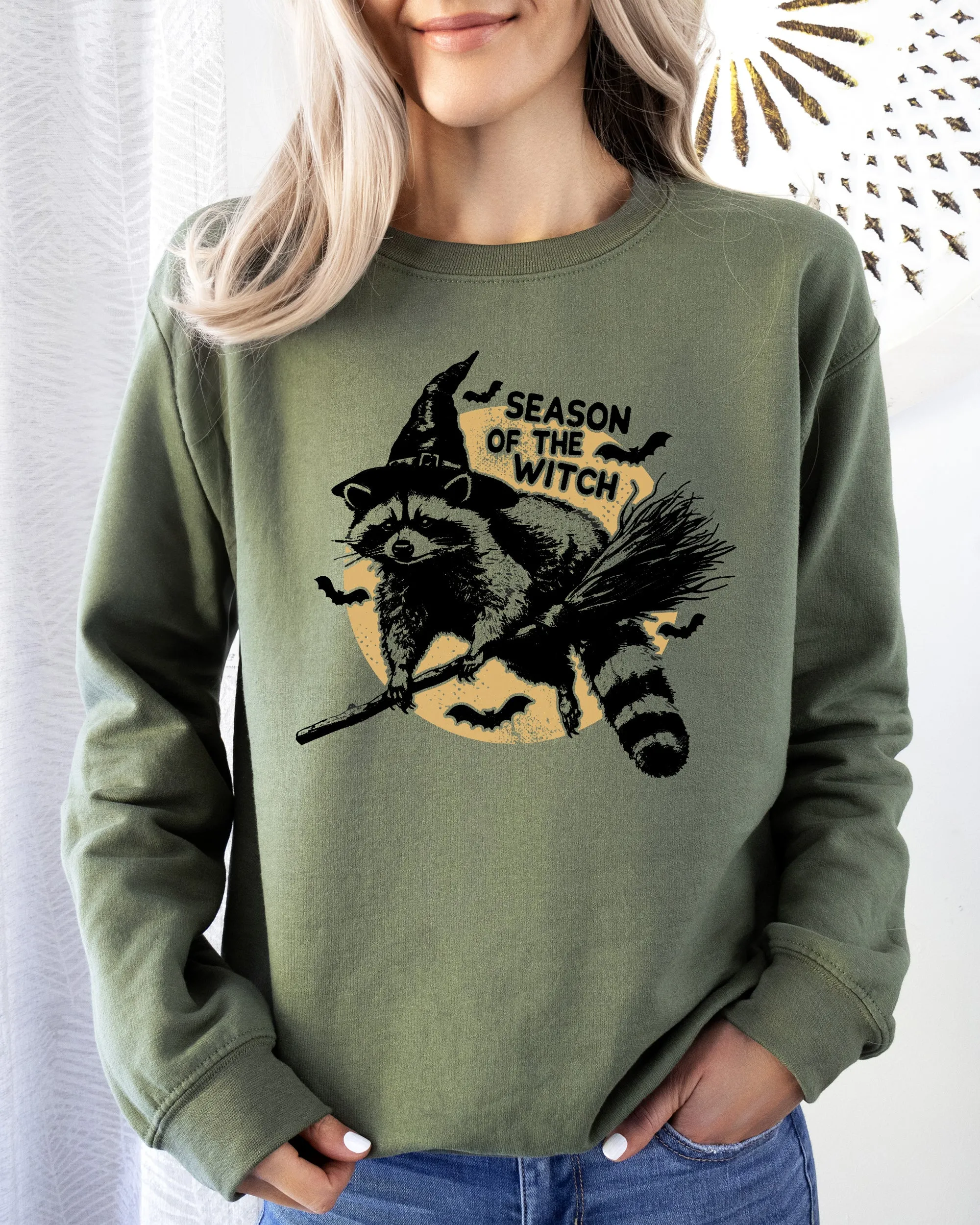 Season Of The Witch, Cute Raccoon, Halloween, Meme, Bats, Moon, Spooky, Feral Sweatshirt sold by Refinery Number One product image thumbnail 3