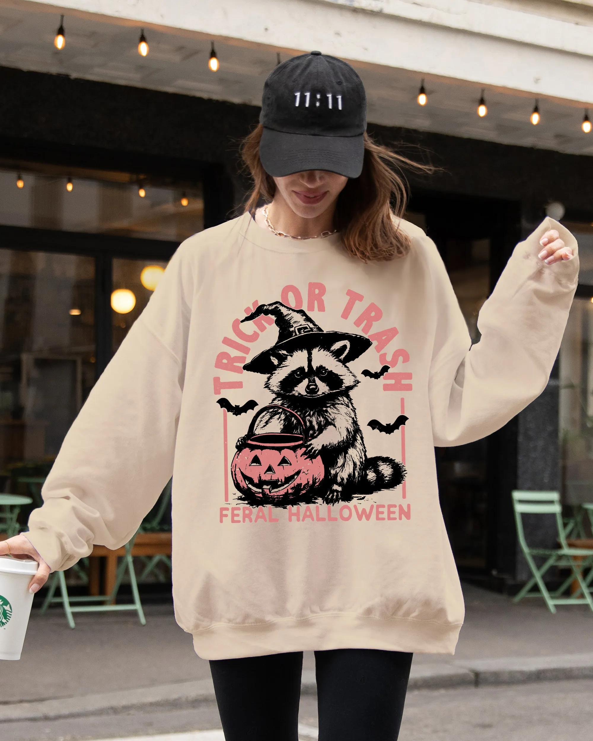 Trick or Trash, Feral Halloween, Raccoon, Trick Or Treat, Funny, Meme, Witch, Costume Sweatshirt sold by Refinery Number One product image thumbnail 3