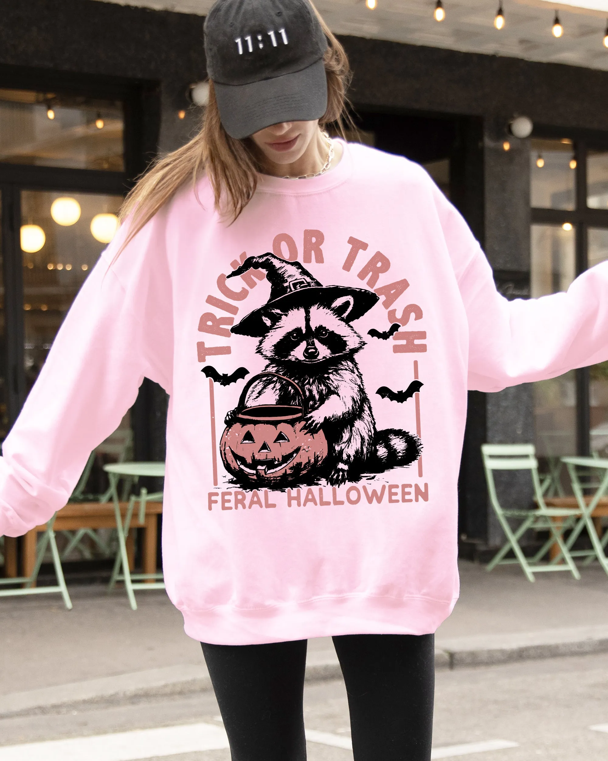 Trick or Trash, Feral Halloween, Raccoon, Trick Or Treat, Funny, Meme, Witch, Costume Sweatshirt sold by Refinery Number One product image thumbnail 2