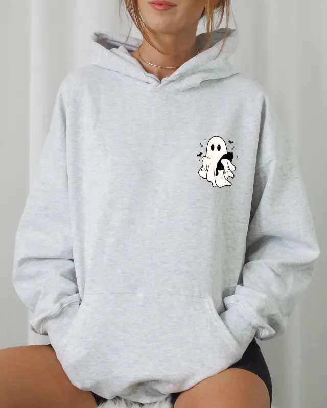 Cute Ghost With Cat, Pocket Print, Halloween, Black Cat, Witch Hooded Sweatshirt sold by Refinery Number One