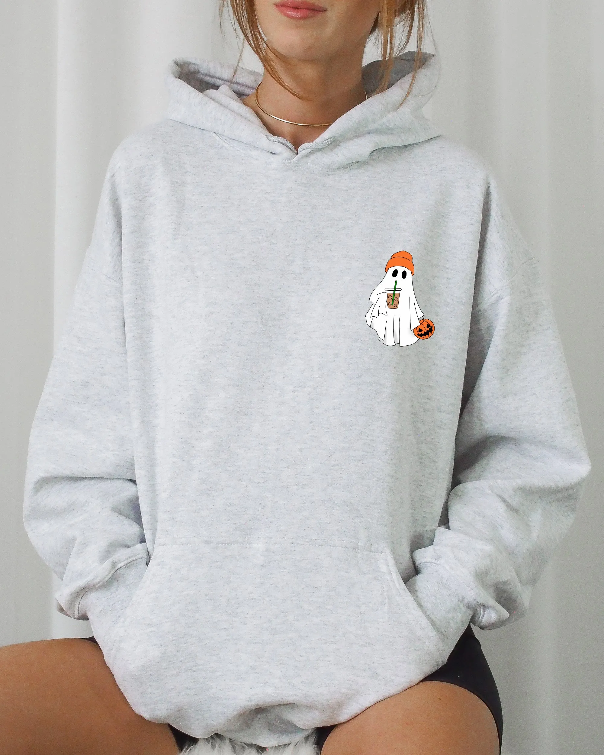 Cute Skater Ghost, Pocket Print, Halloween, Coffee, Trick or Treat Hooded Sweatshirt sold by Refinery Number One product image thumbnail 2