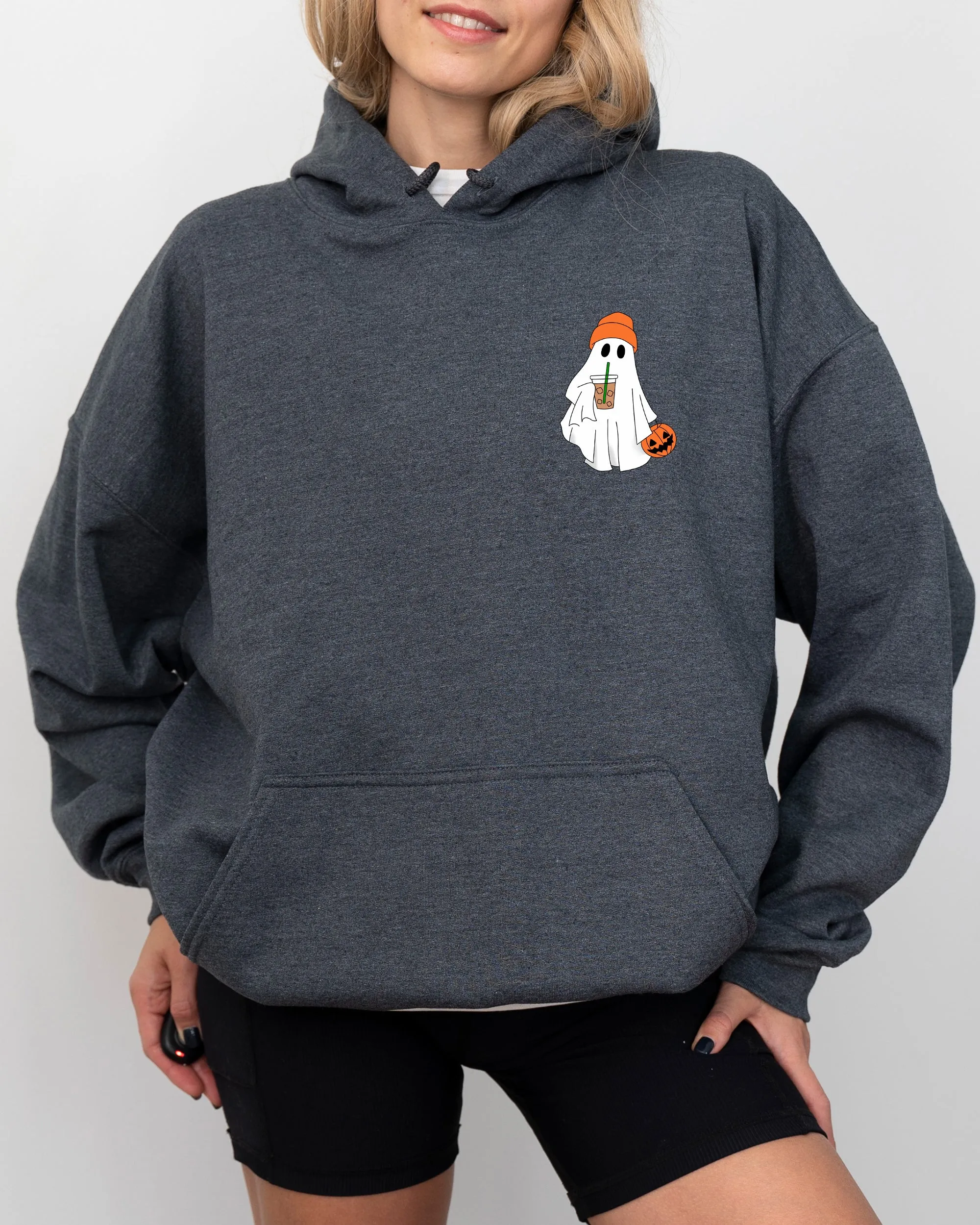 Cute Skater Ghost, Pocket Print, Halloween, Coffee, Trick or Treat Hooded Sweatshirt sold by Refinery Number One product image thumbnail 3