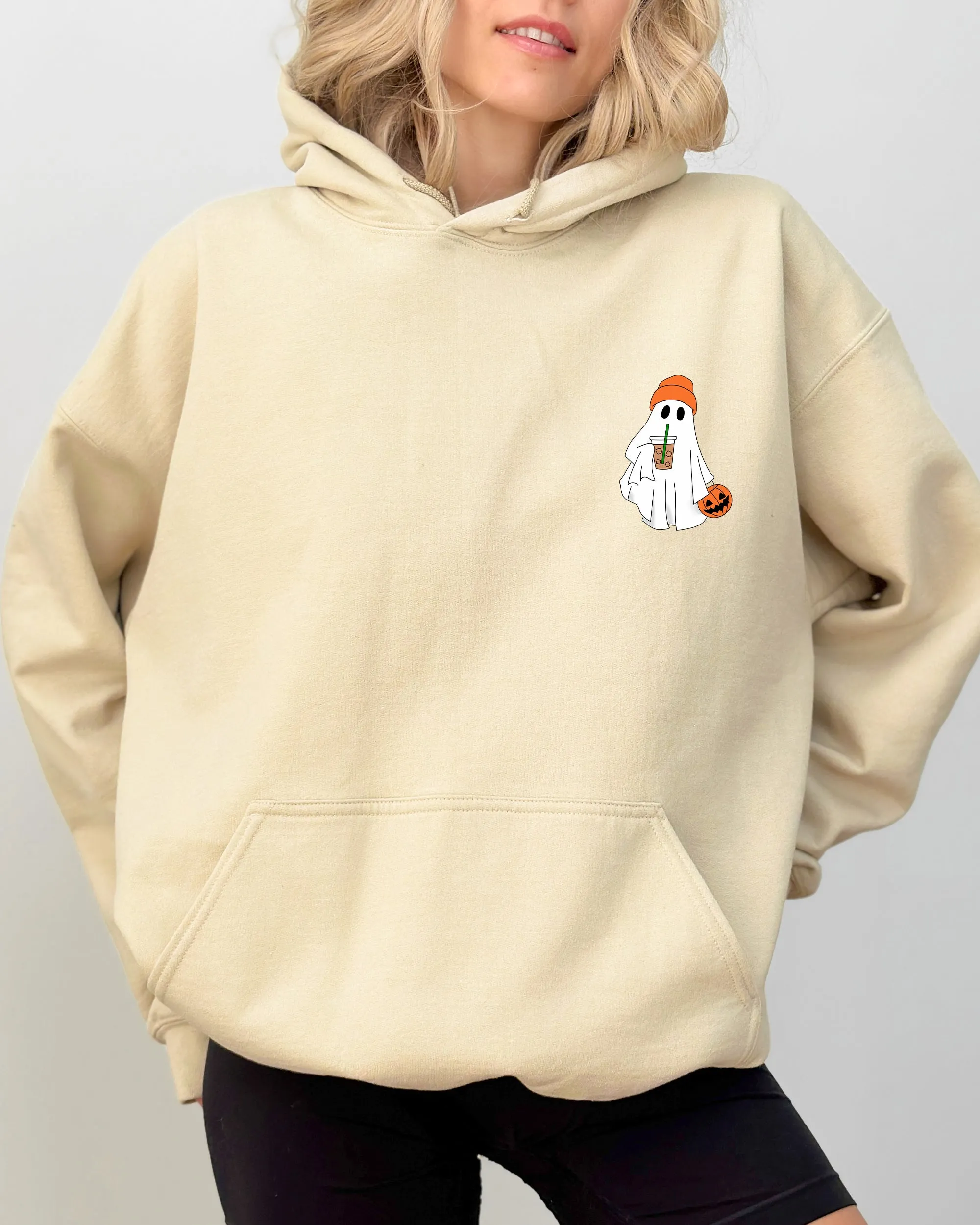 Cute Skater Ghost, Pocket Print, Halloween, Coffee, Trick or Treat Hooded Sweatshirt sold by Refinery Number One product image thumbnail 4